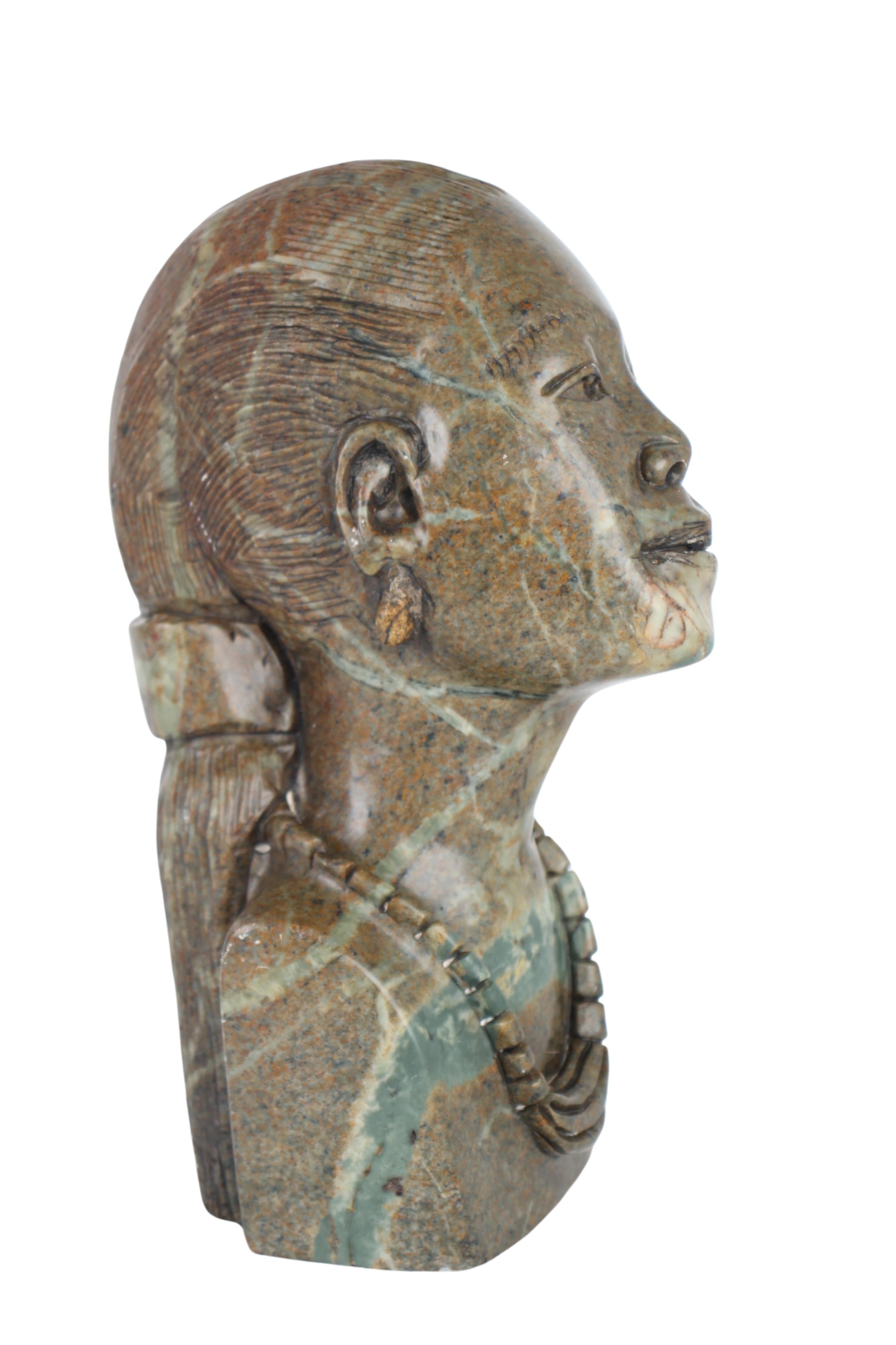 Shona Tribe Fruit Serpentine Stone Bust ~10.2" Tall (New 2024) - Shona Stone