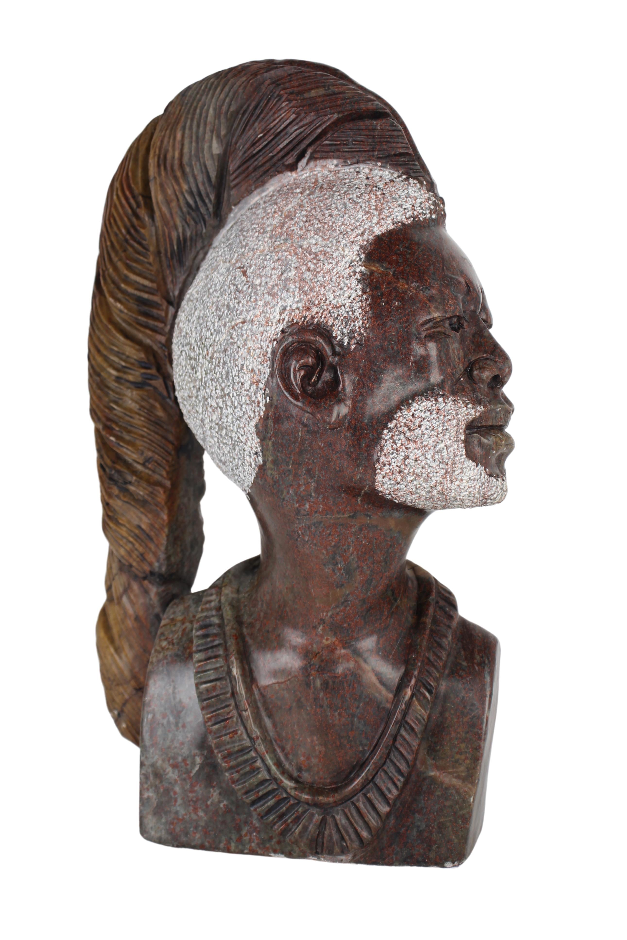 Shona Tribe Fruit Serpentine Stone Bust ~16.9" Tall (New 2024)