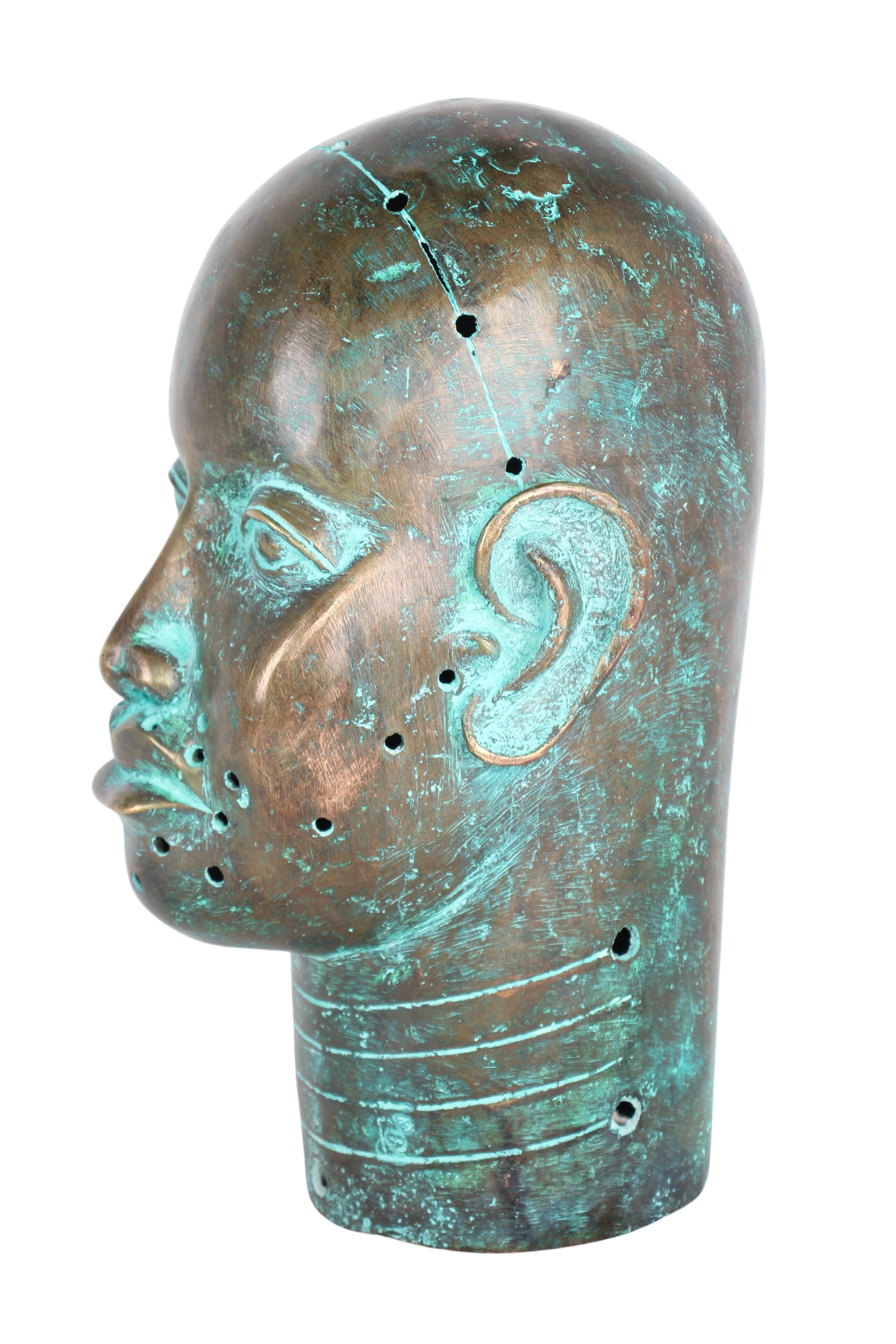Yoruba Tribe Ife Bronze Head Sculpture ~14.6" Tall (New 2024) - West African Artifacts