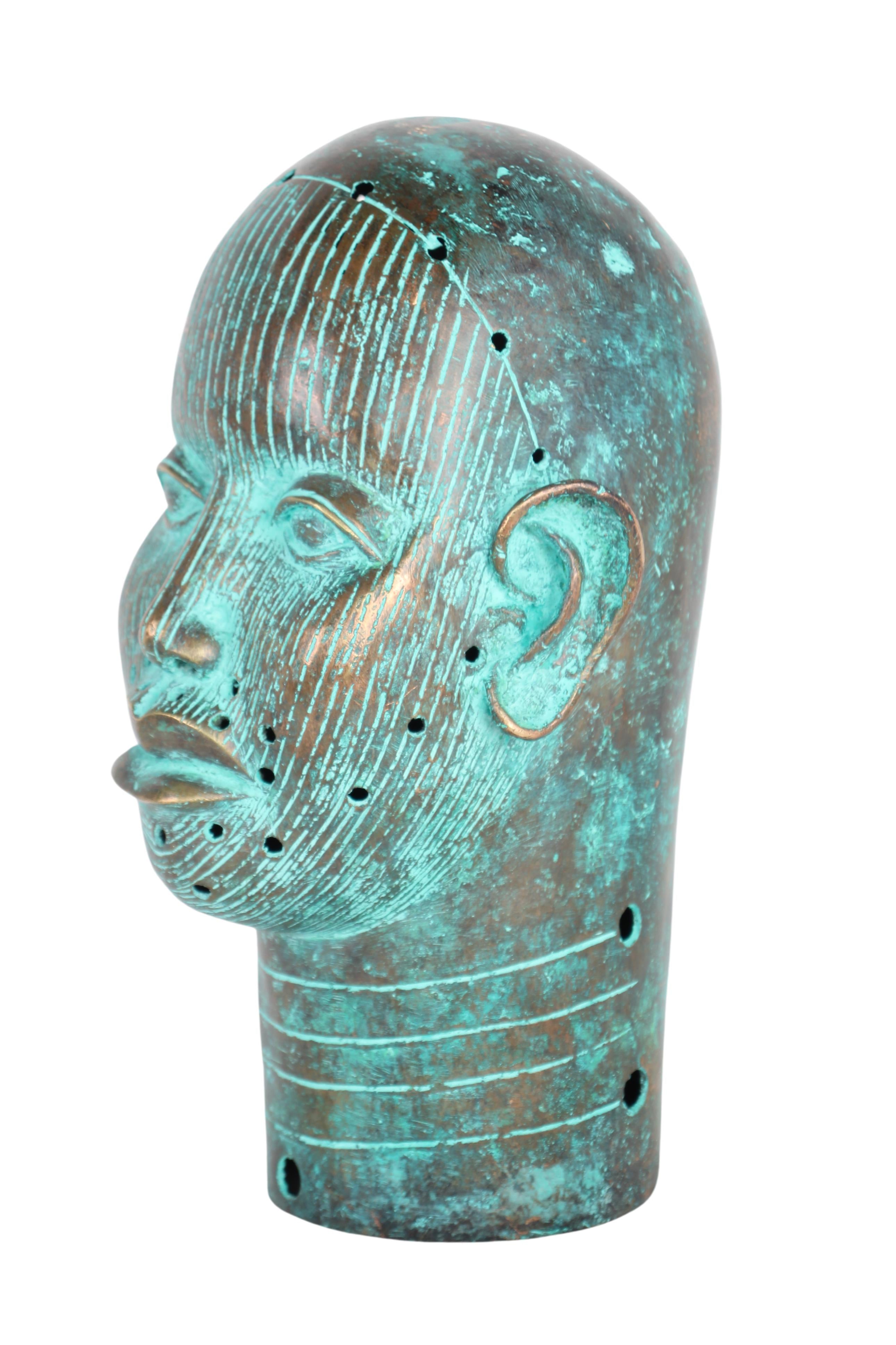 Yoruba Tribe Ife Bronze Head Sculpture ~14.6" Tall (New 2024) - West African Artifacts