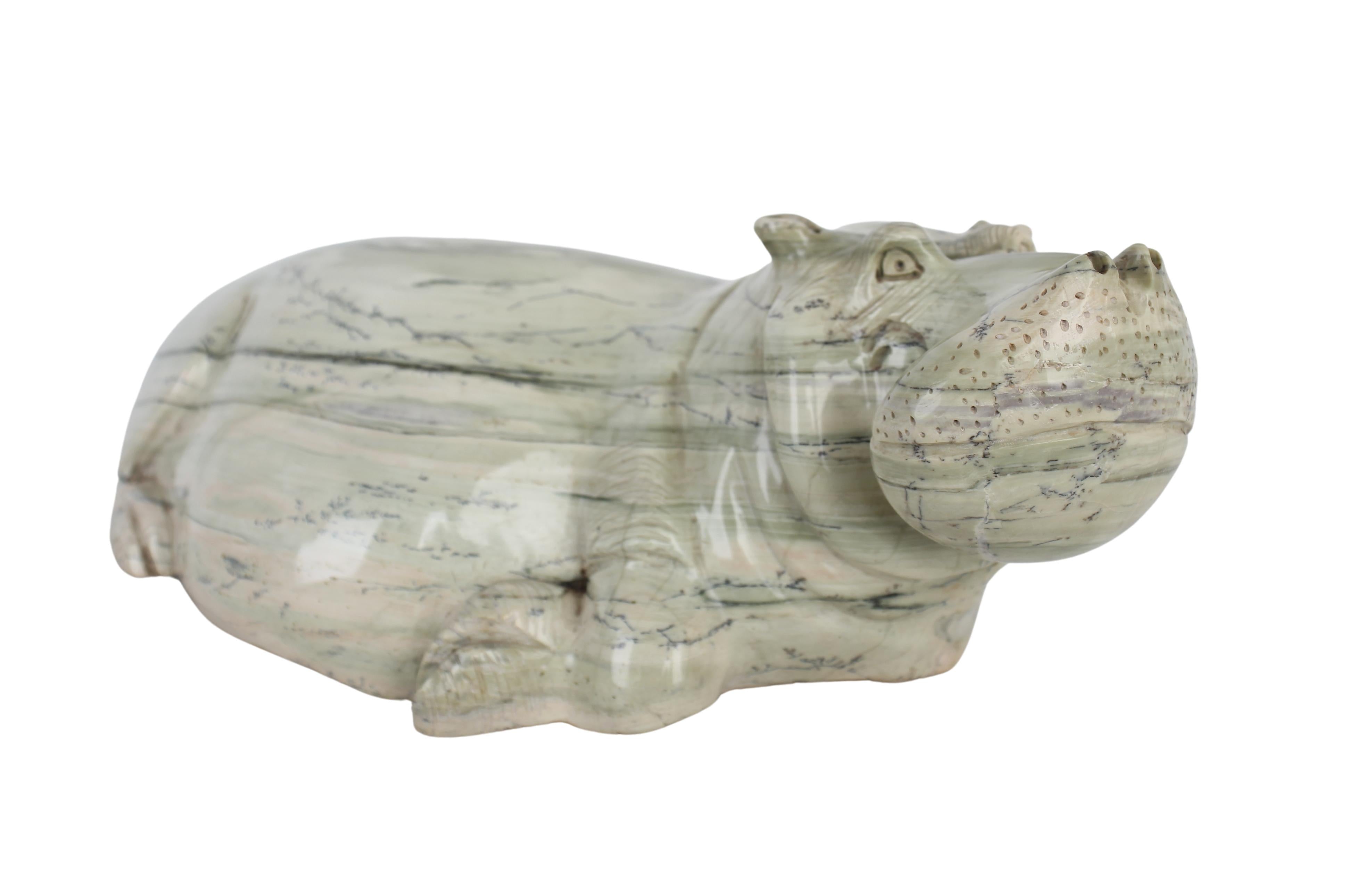 Shona Tribe Butterjade Hippo ~6.3" Tall (New 2024) - Shona Stone