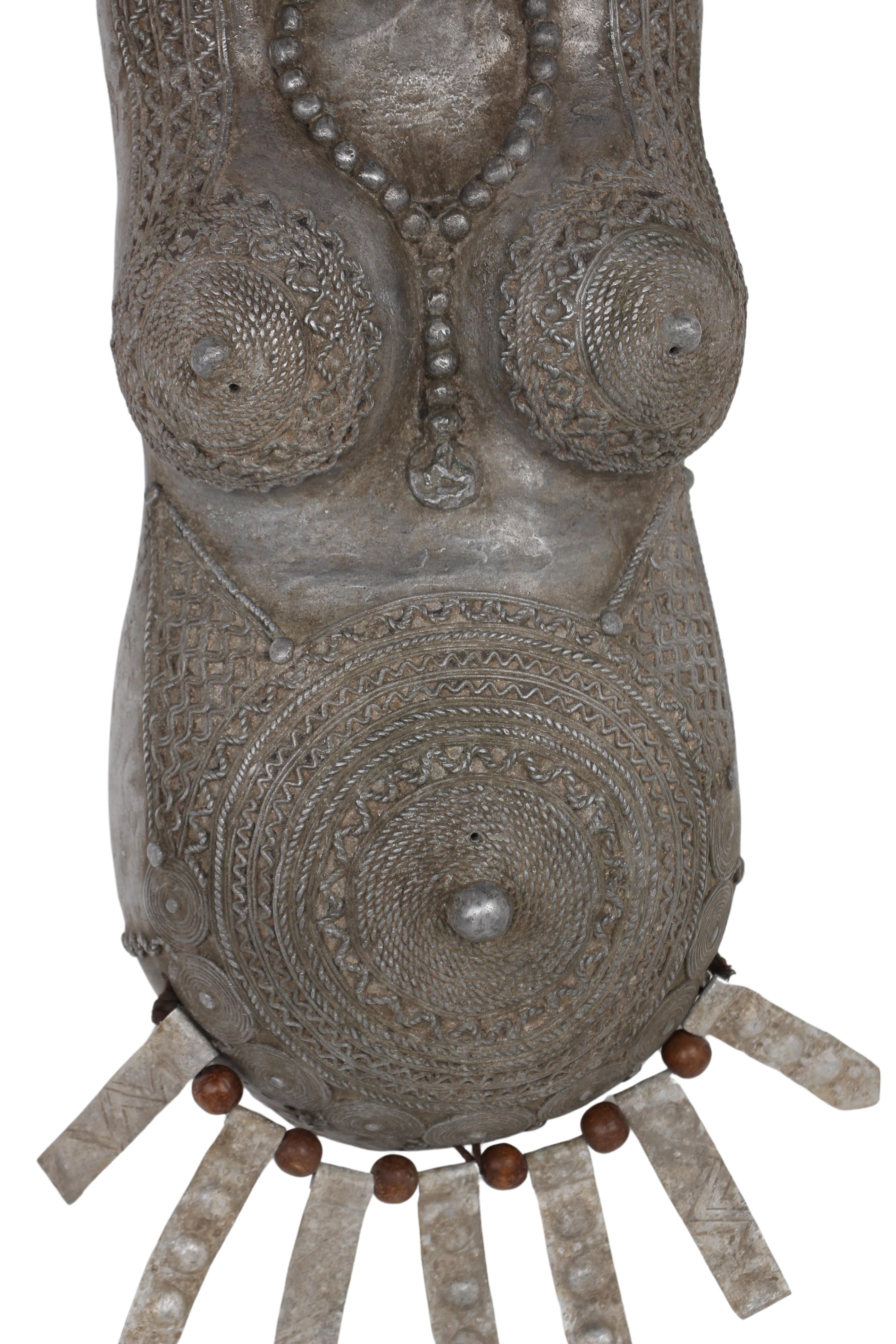 Bamileke Tribe Female Metal Body Mask ~19.7" Tall (New 2024) - West African Artifacts