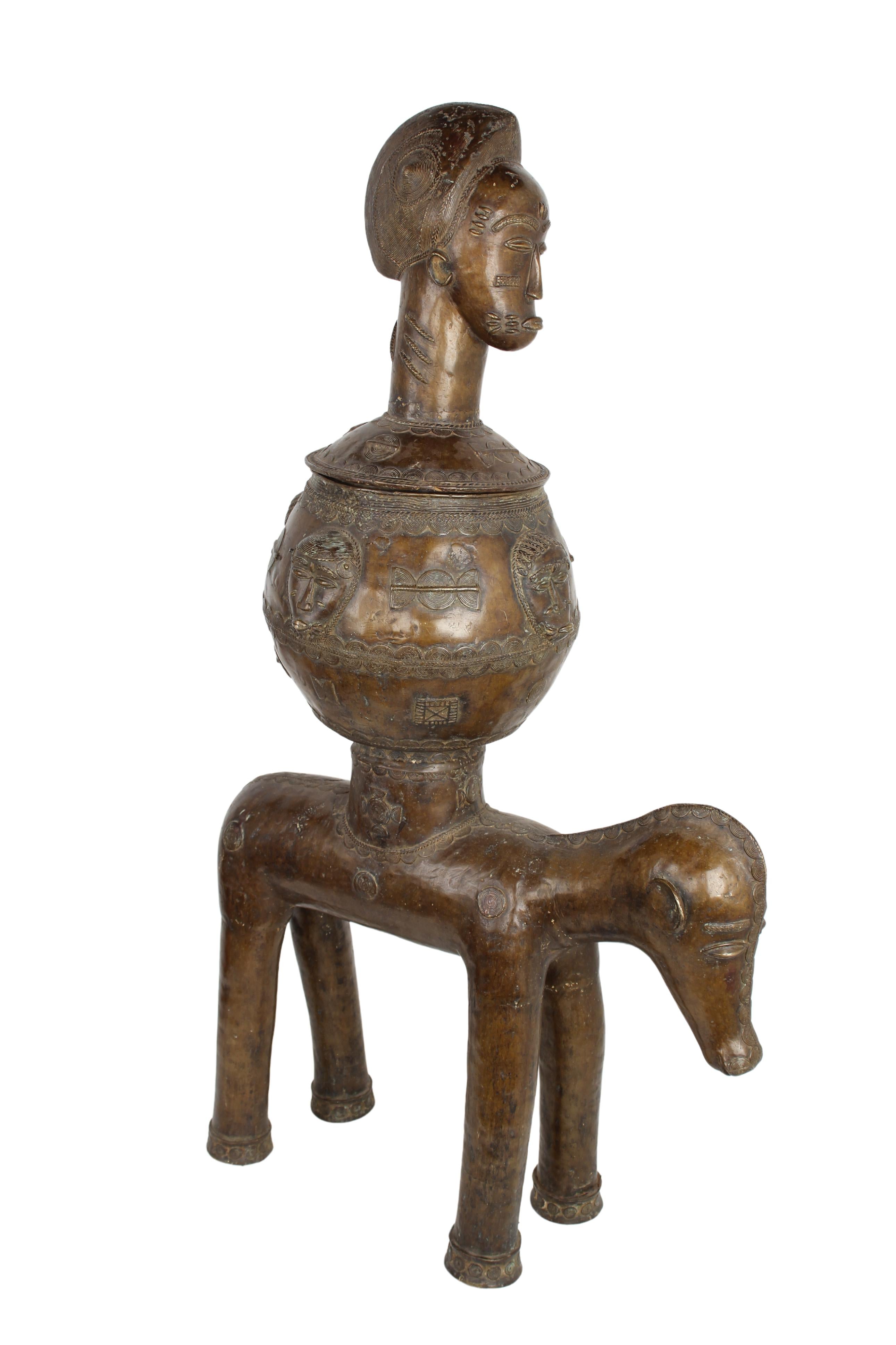 Baule Tribe Bronze Horse ~41.7" Tall (New 2024) - West African Artifacts