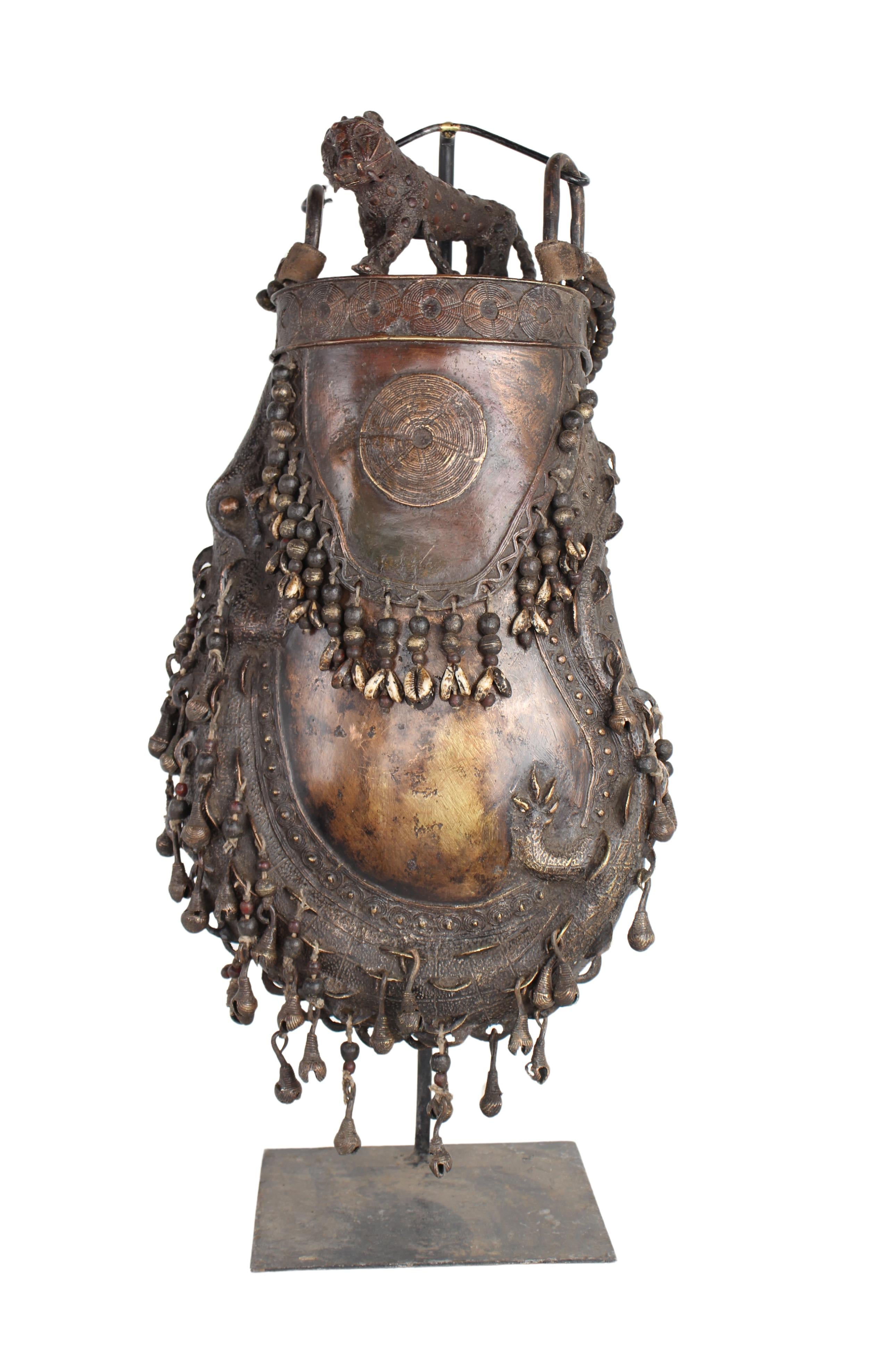 Yoruba Tribe Benin Bronze Medicine Pouch ~31.5" Tall (New 2024) - West African Artifacts