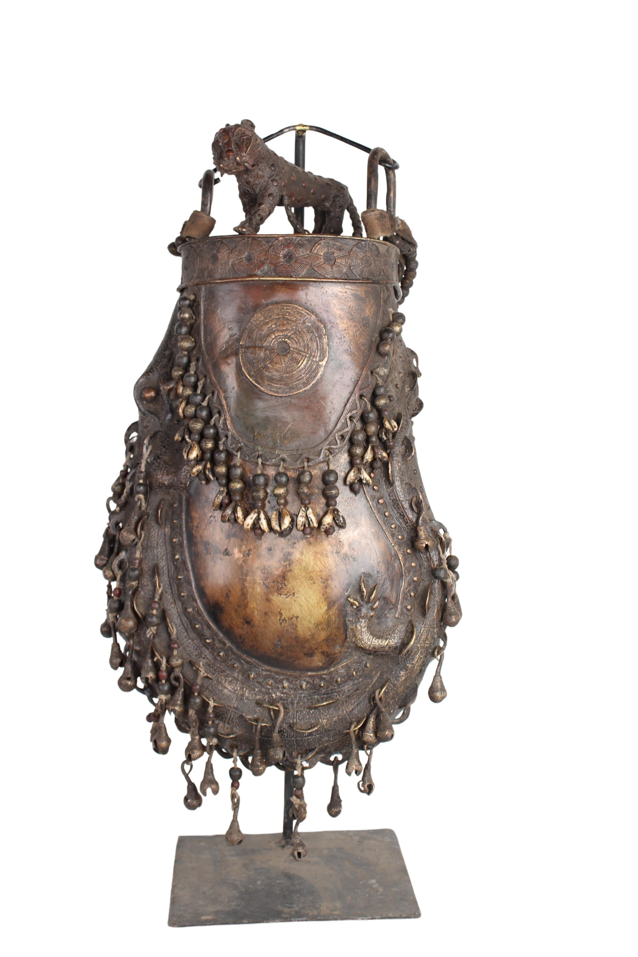 Yoruba Tribe Benin Bronze Medicine Pouch ~31.5" Tall (New 2024)