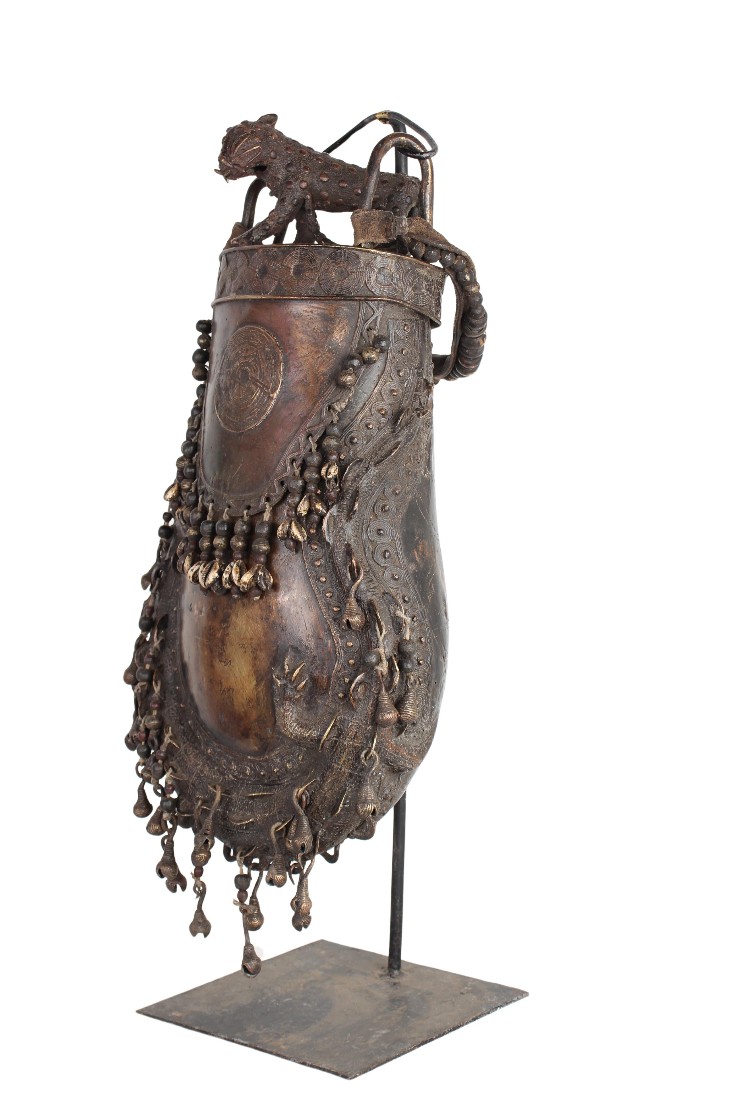 Yoruba Tribe Benin Bronze Medicine Pouch ~31.5" Tall (New 2024) - West African Artifacts