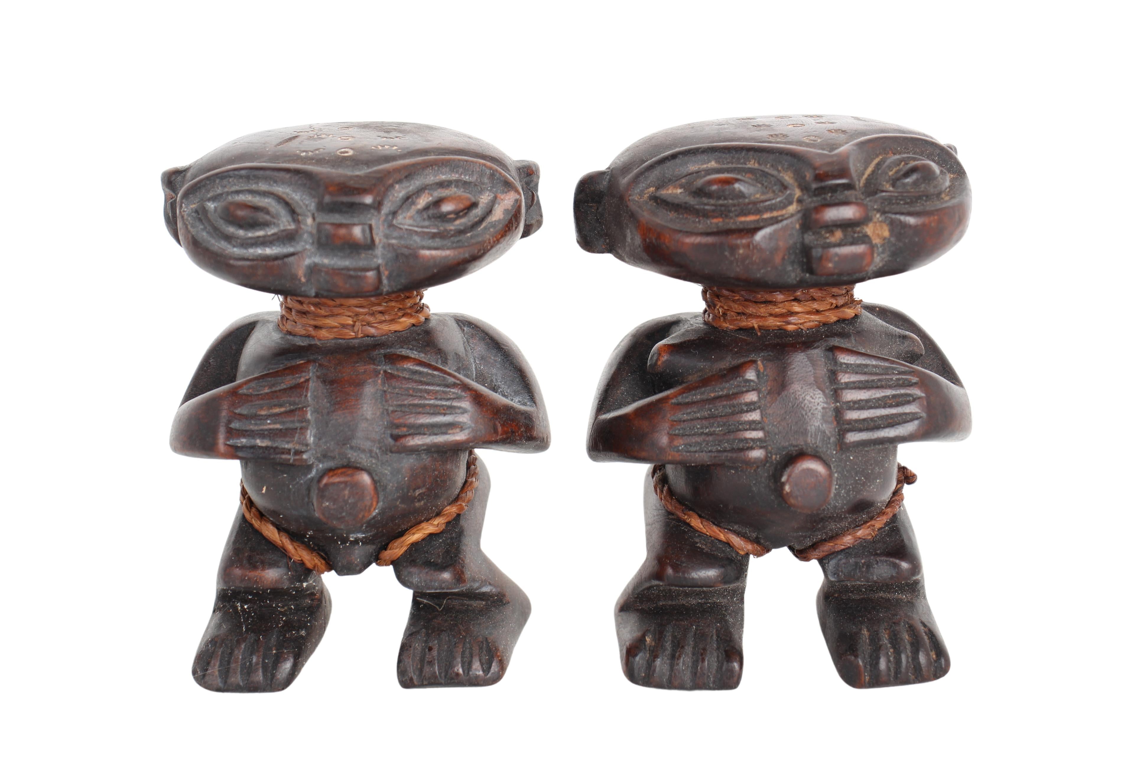 Pygmy Tribe Twa Couple Statues ~4.9" Tall (New 2024) - West African Artifacts