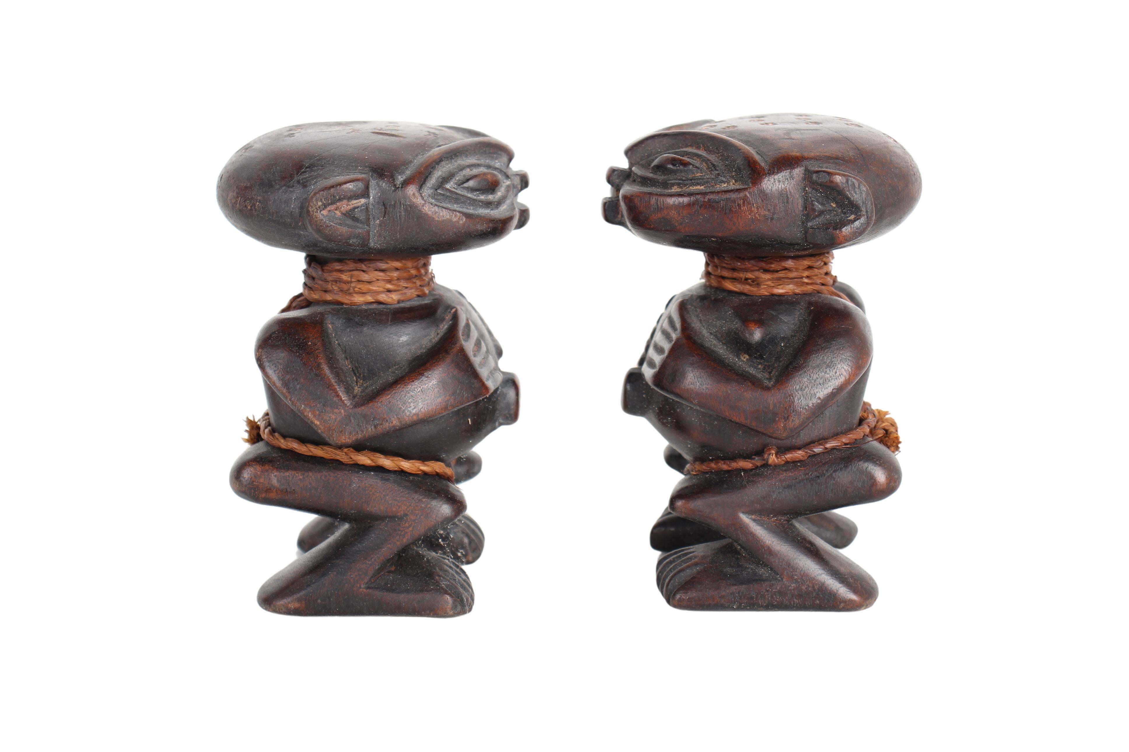 Pygmy Tribe Twa Couple Statues ~4.9" Tall (New 2024) - West African Artifacts
