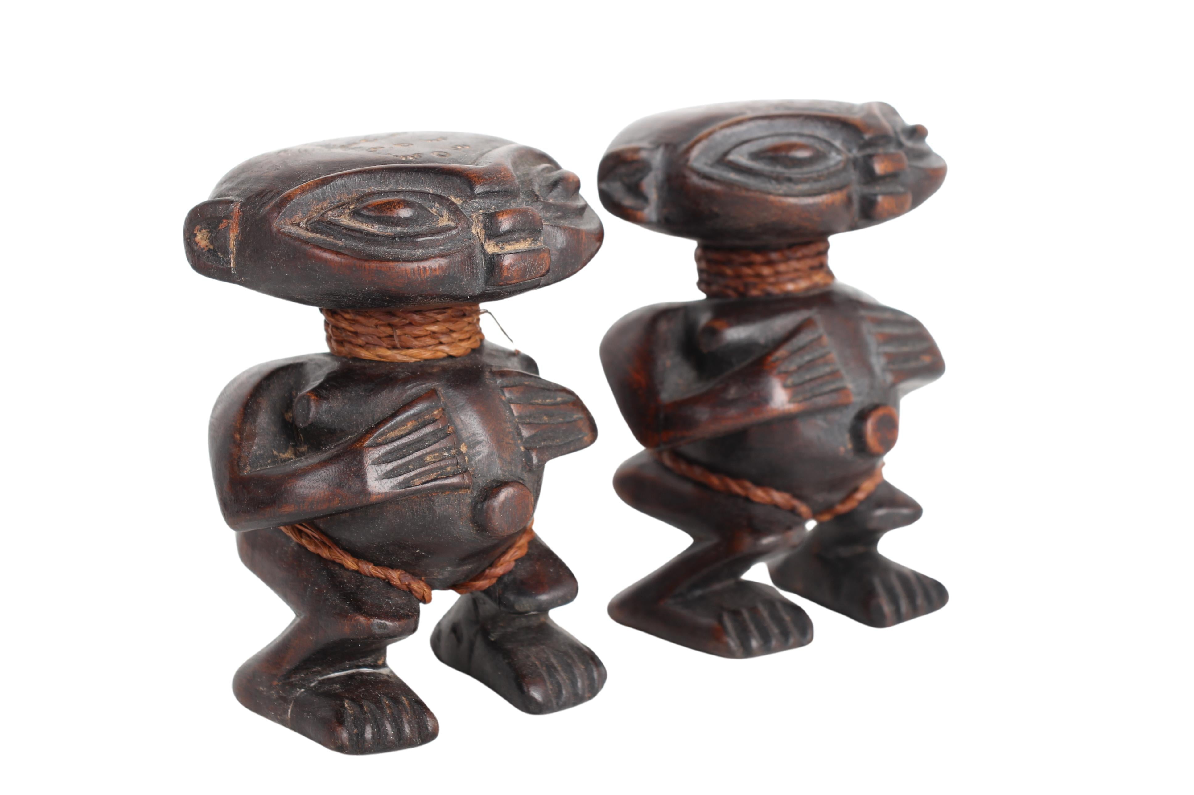 Pygmy Tribe Twa Couple Statues ~5.1" Tall (New 2024) - West African Artifacts