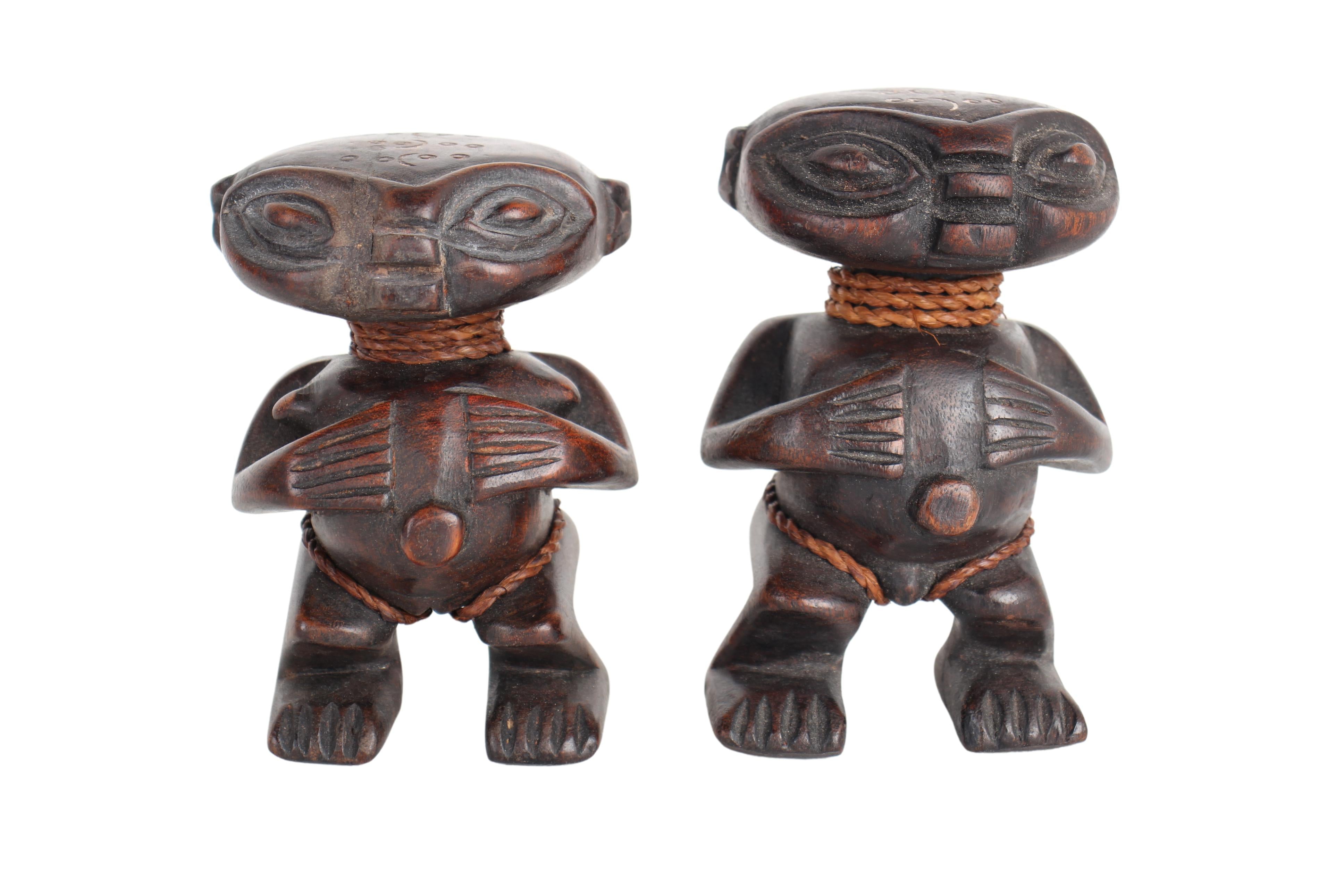 Pygmy Tribe Twa Couple Statues ~5.5" Tall (New 2024) - West African Artifacts