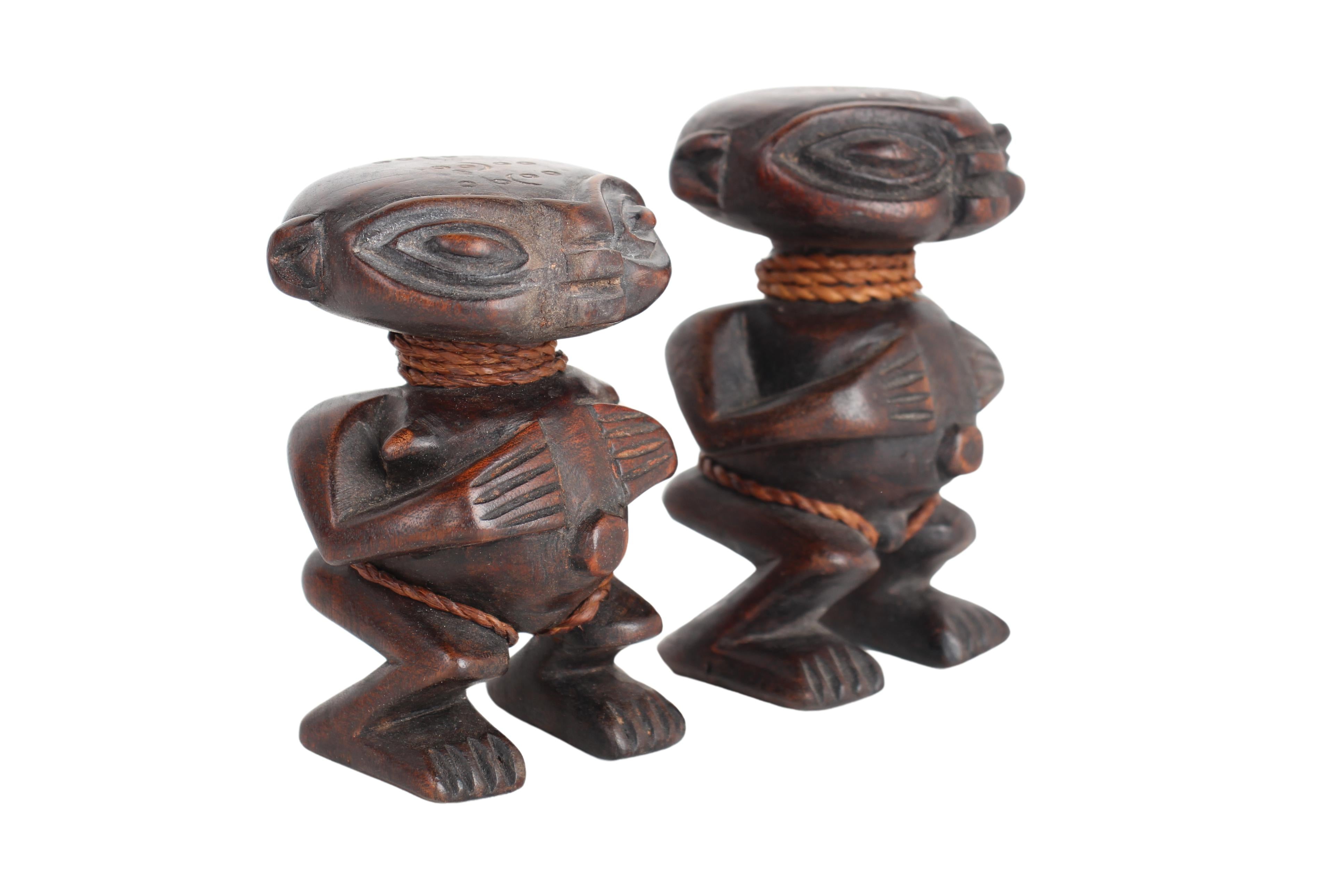 Pygmy Tribe Twa Couple Statues ~5.5" Tall (New 2024) - West African Artifacts