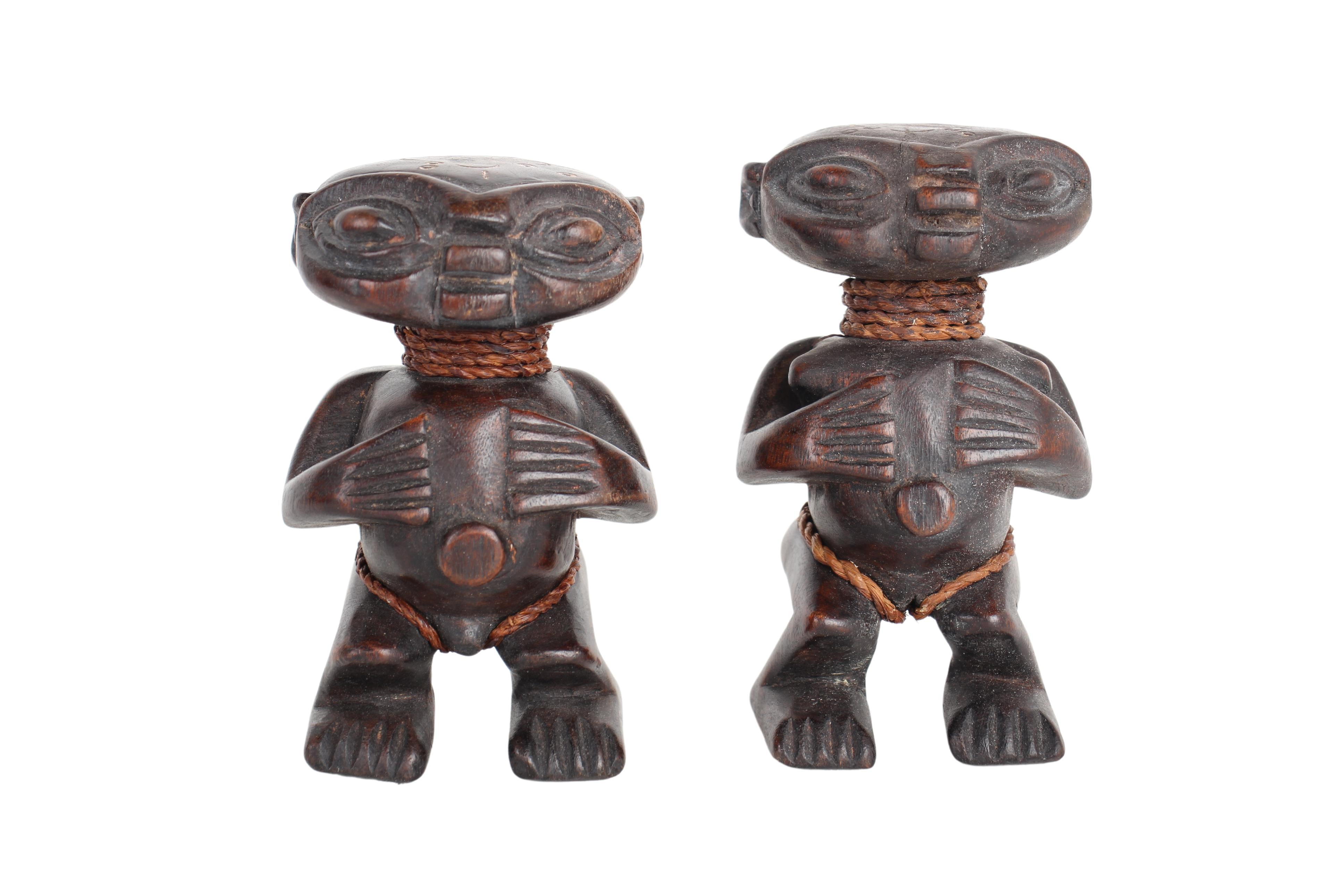 Pygmy Tribe Twa Couple Statues ~5.9" Tall (New 2024) - West African Artifacts