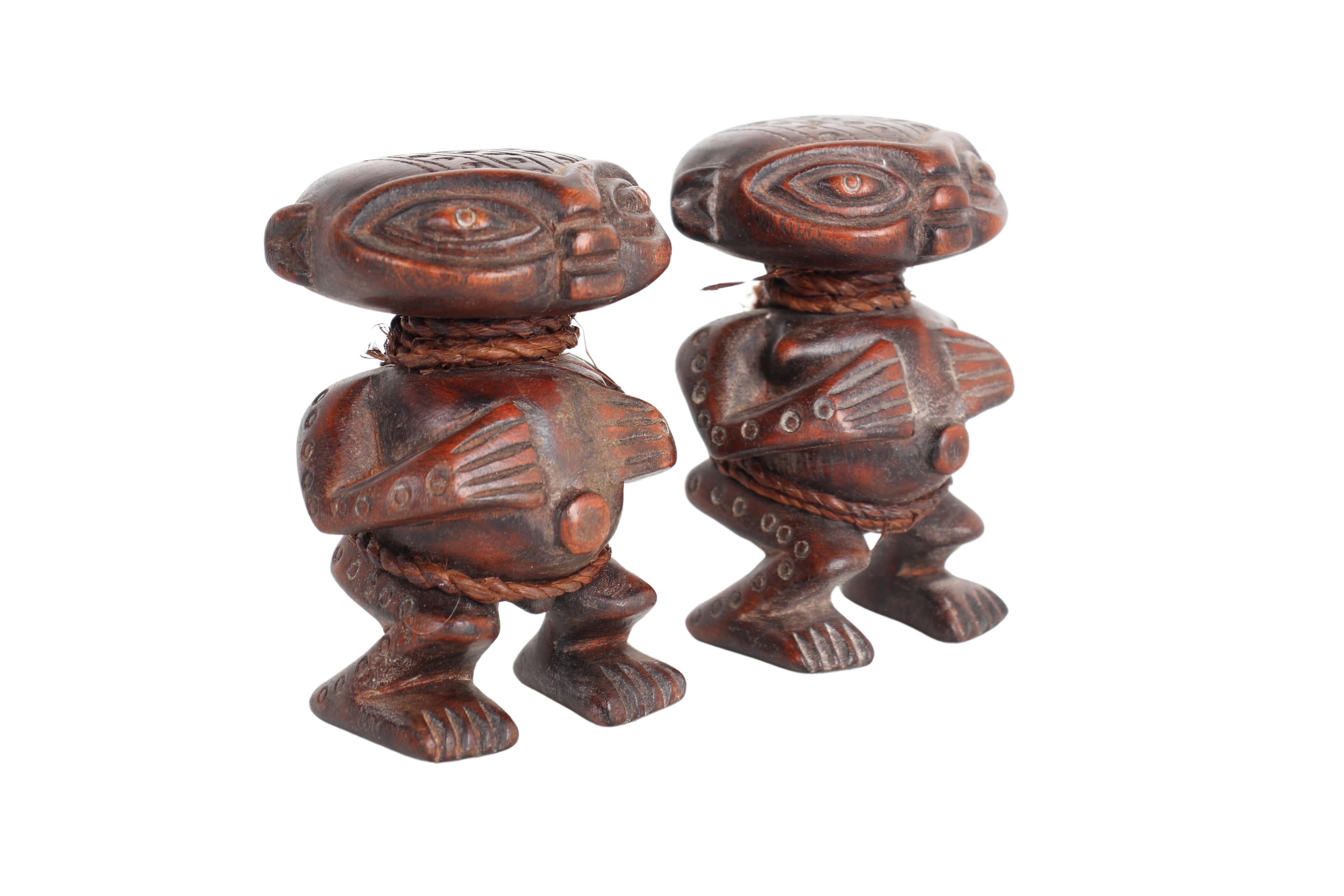 Pygmy Tribe Twa Couple Statues ~5.1" Tall (New 2024) - West African Artifacts