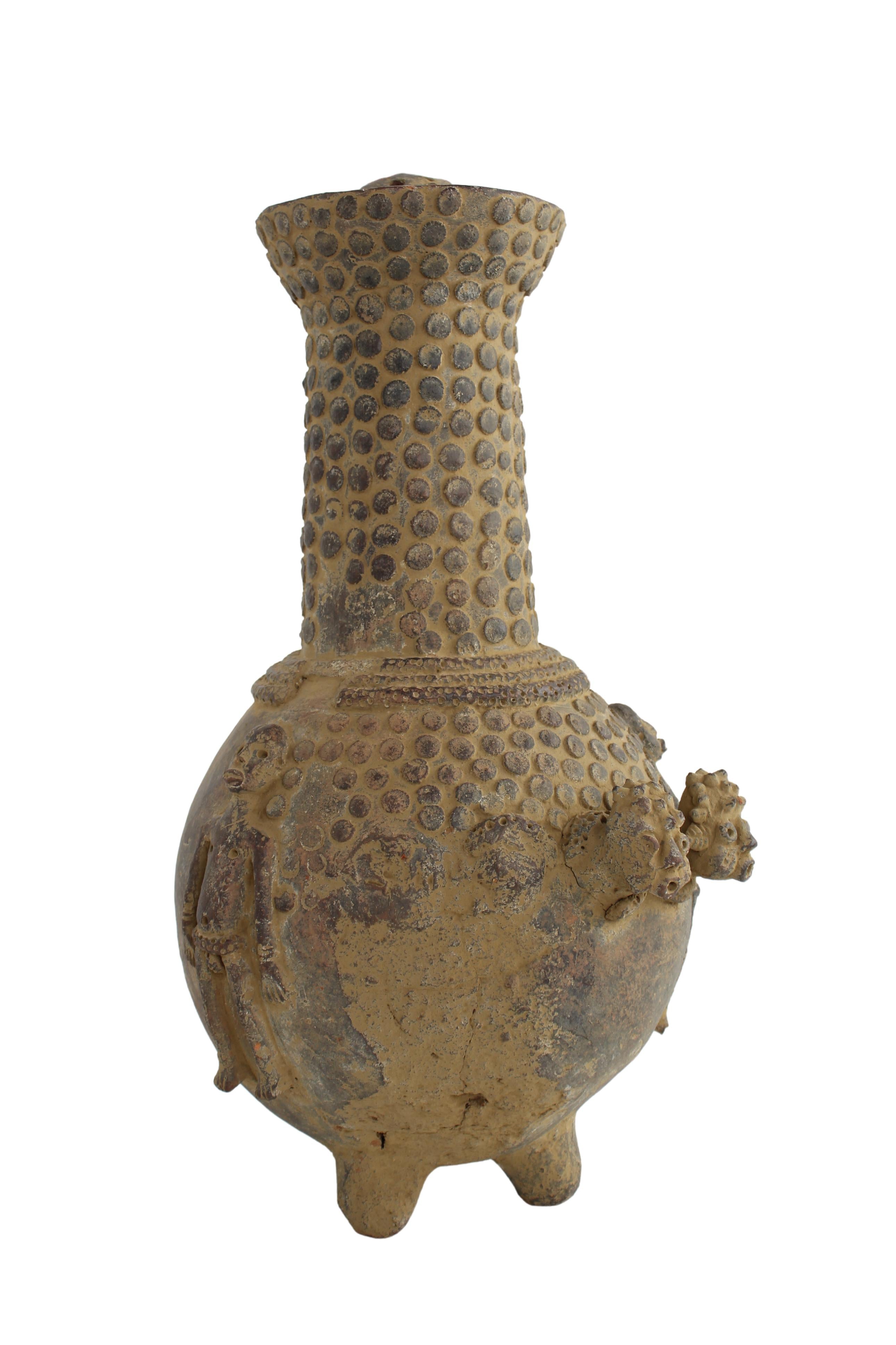 Mangbetu Tribe Terracotta Antique Pot ~21.3" Tall (New 2024) - West African Artifacts