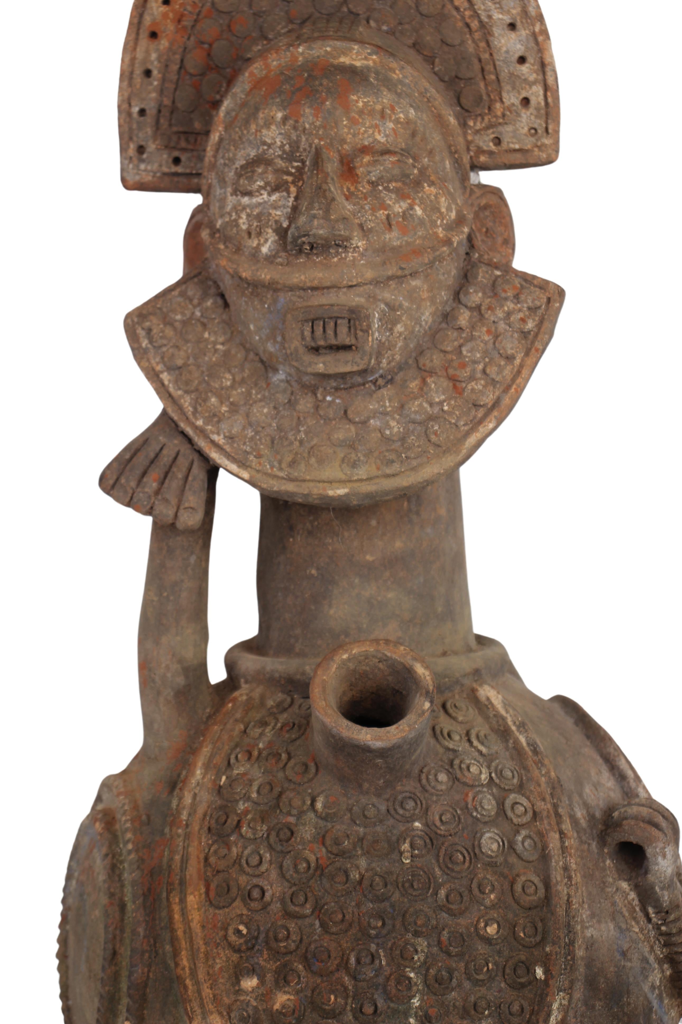 Mangbetu Tribe Terracotta Antique Pot ~28.3" Tall (New 2024) - West African Artifacts
