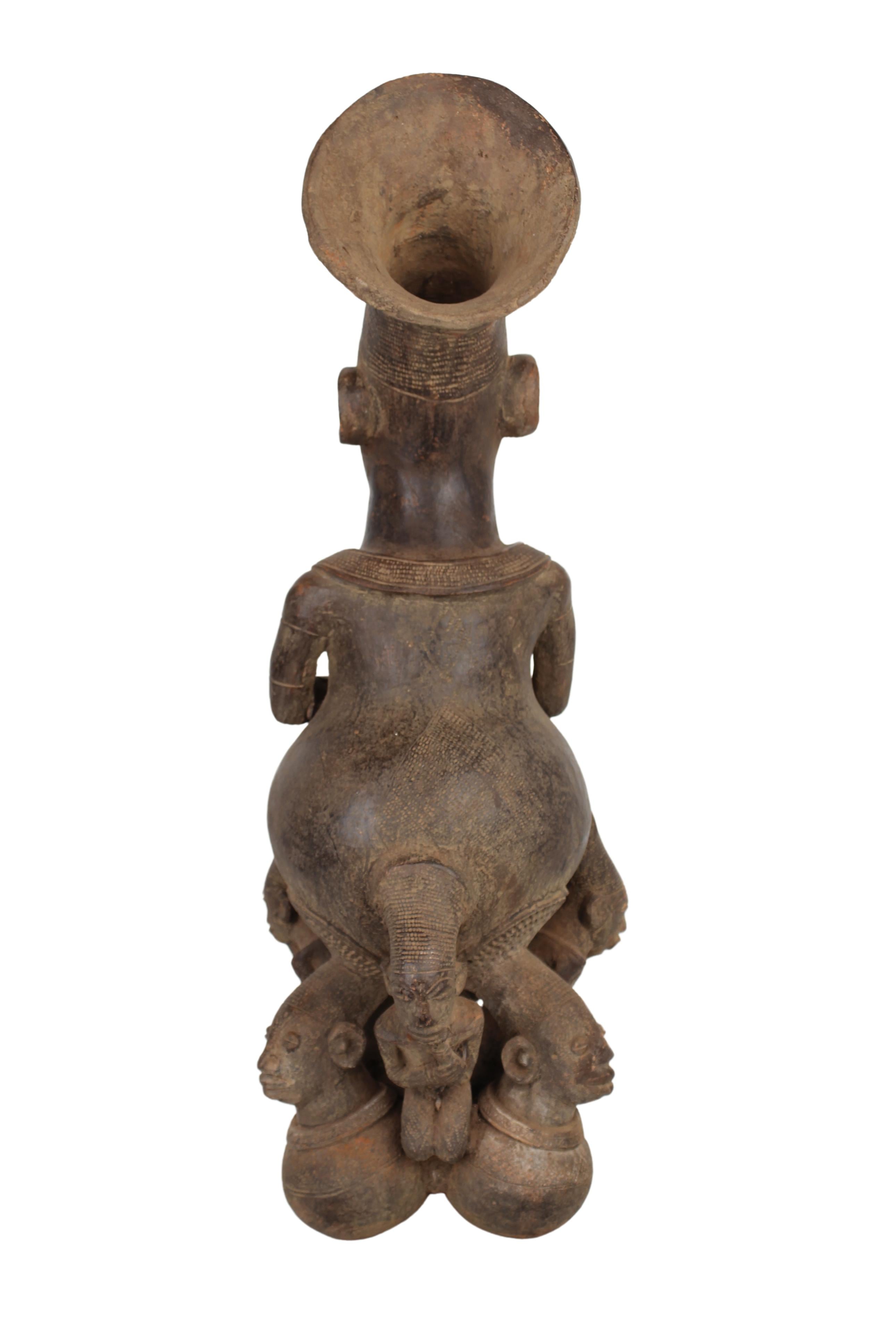 Mangbetu Tribe Terracotta Figures ~26.4" Tall (New 2024) - West African Artifacts