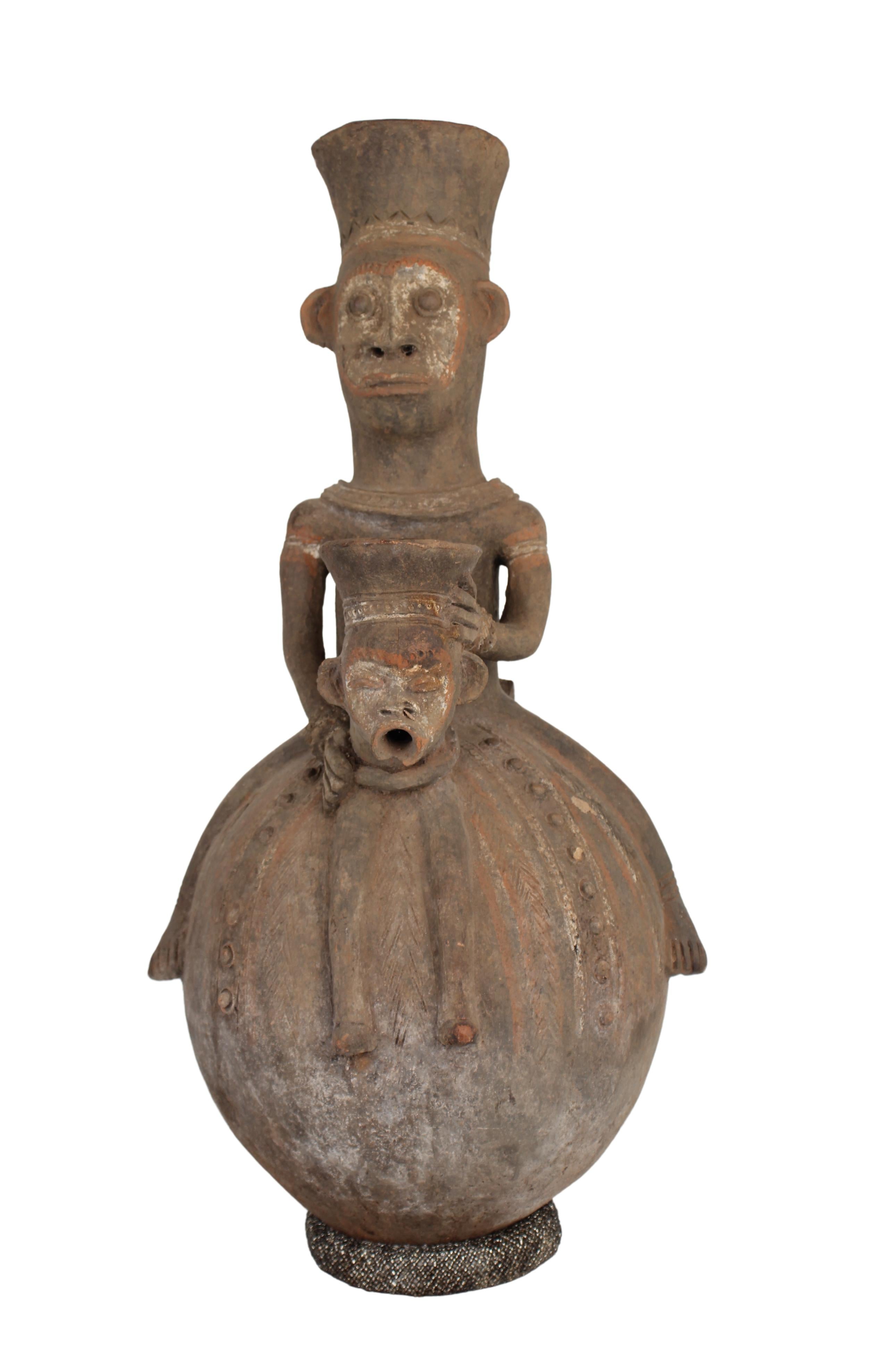 Mangbetu Tribe Terracotta Figures ~28.3" Tall (New 2024) - West African Artifacts