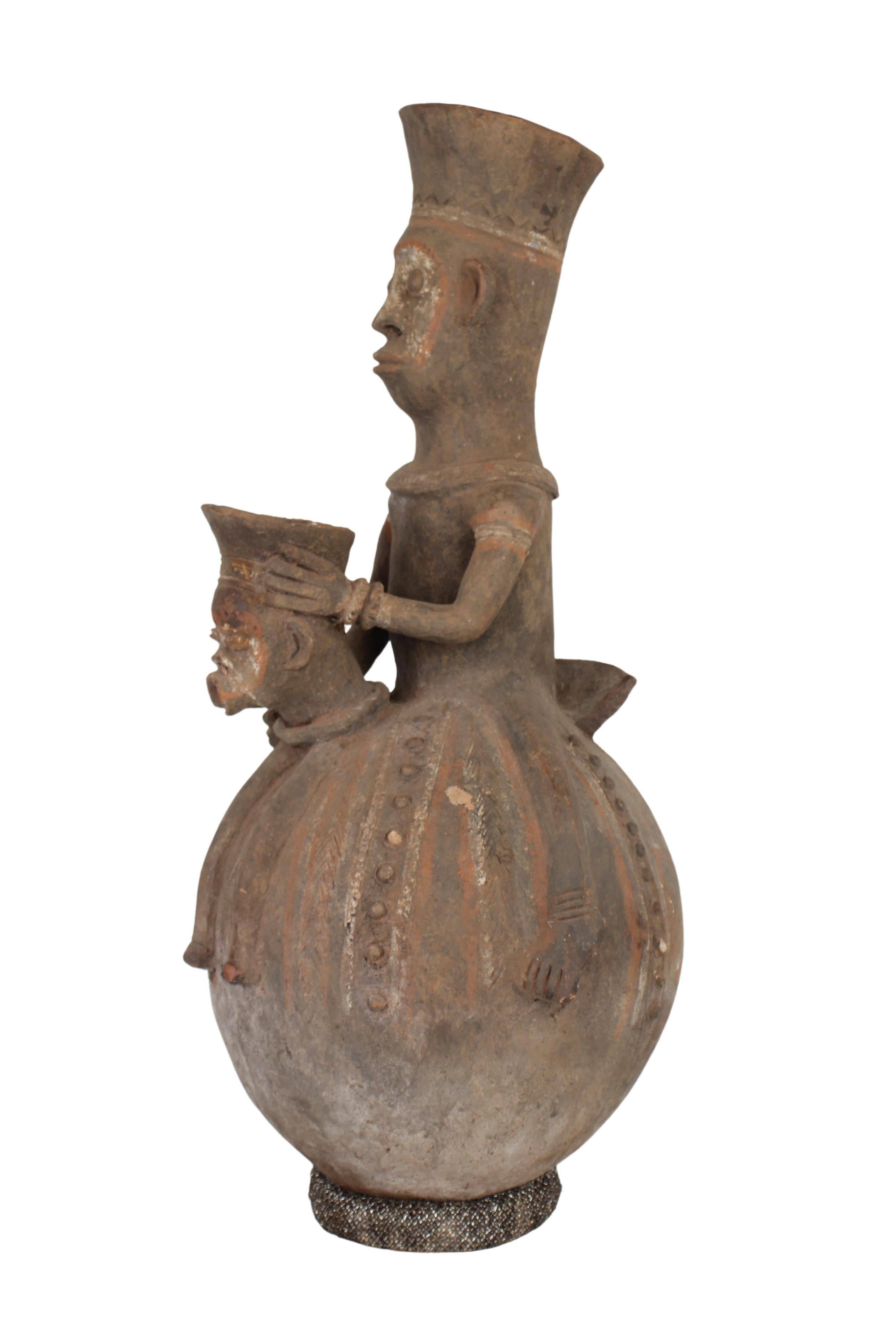 Mangbetu Tribe Terracotta Figures ~28.3" Tall (New 2024) - West African Artifacts
