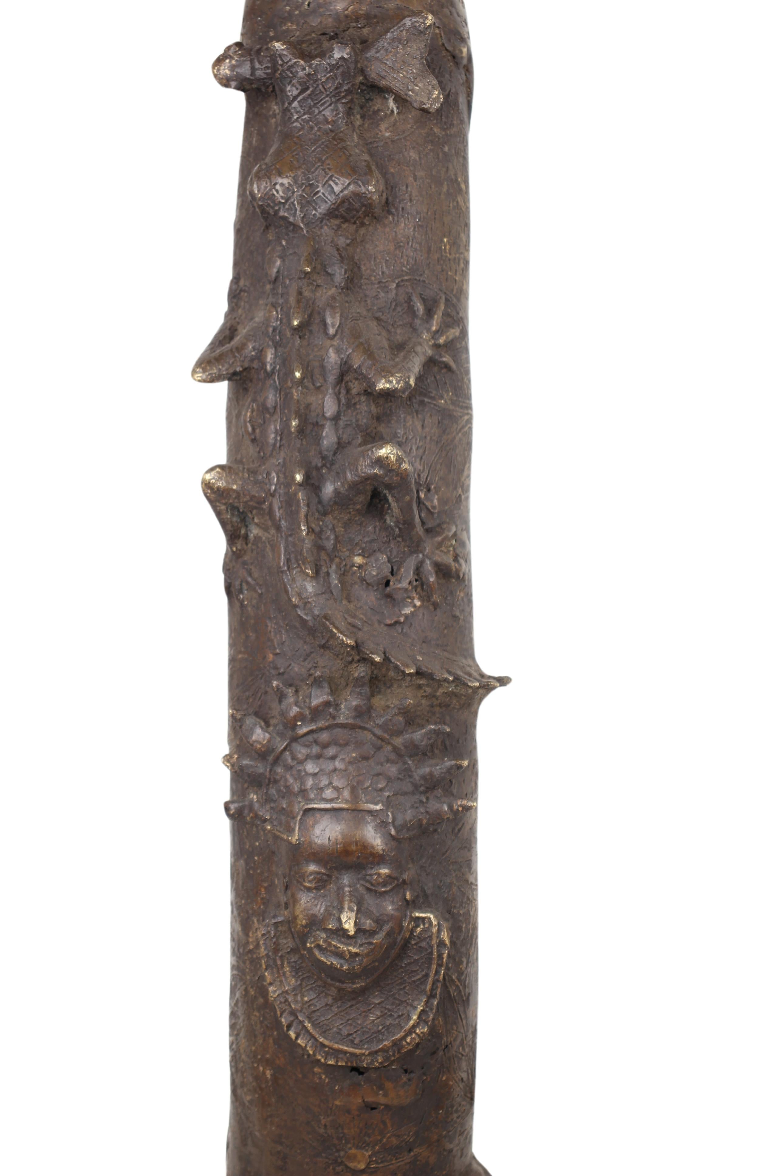 Edo Tribe Benin Bronze Fetish Altar Tusks ~41.3" Tall (New 2024) - West African Artifacts