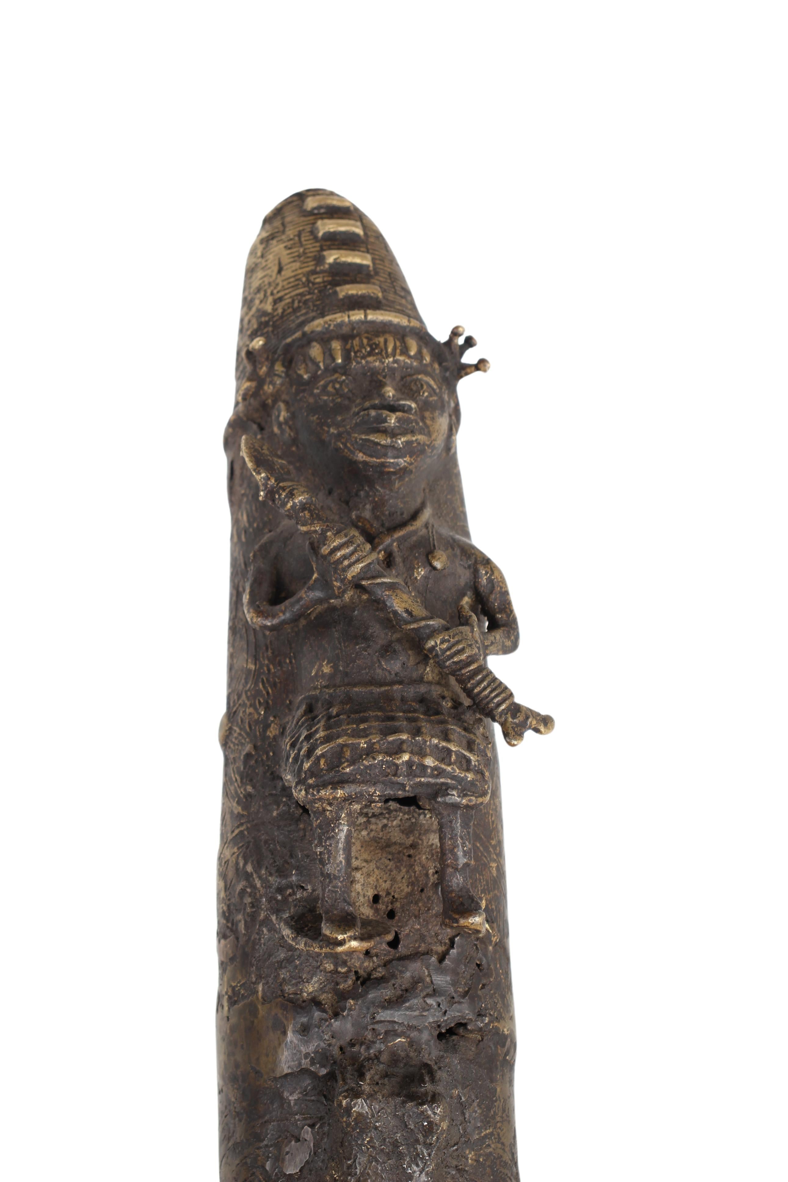 Edo Tribe Benin Bronze Fetish Altar Tusks ~41.3" Tall (New 2024) - West African Artifacts