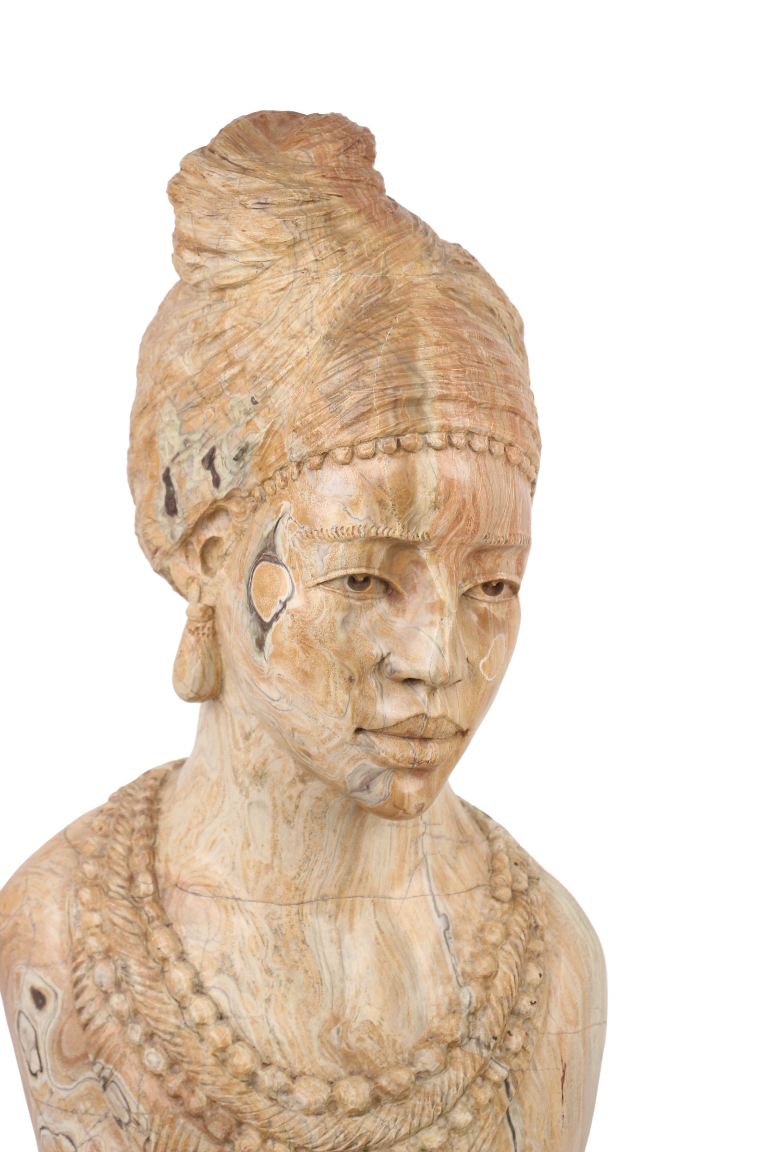 Shona Tribe Butter Jade Bust ~26.8" Tall (New 2024) - Shona Stone