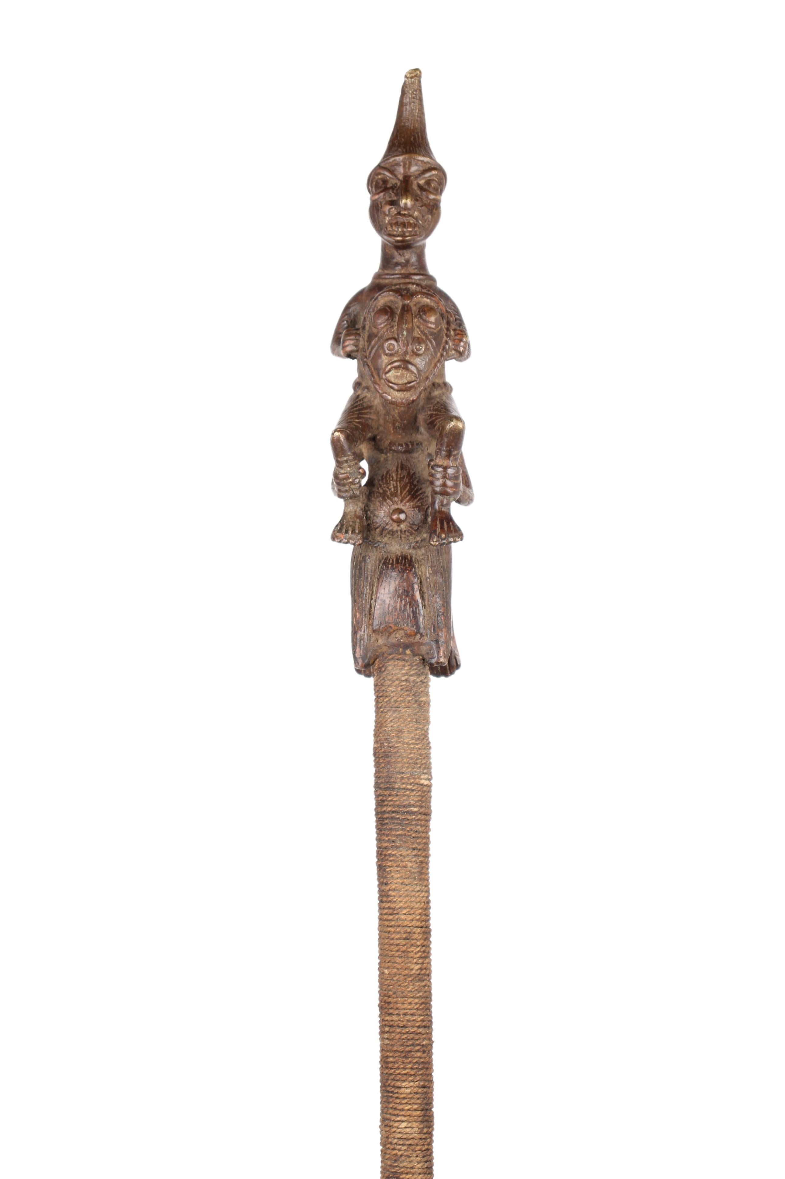 Igbo/Ibo Tribe Bronze Walking Stick ~57.1" Tall (New 2024) - West African Artifacts