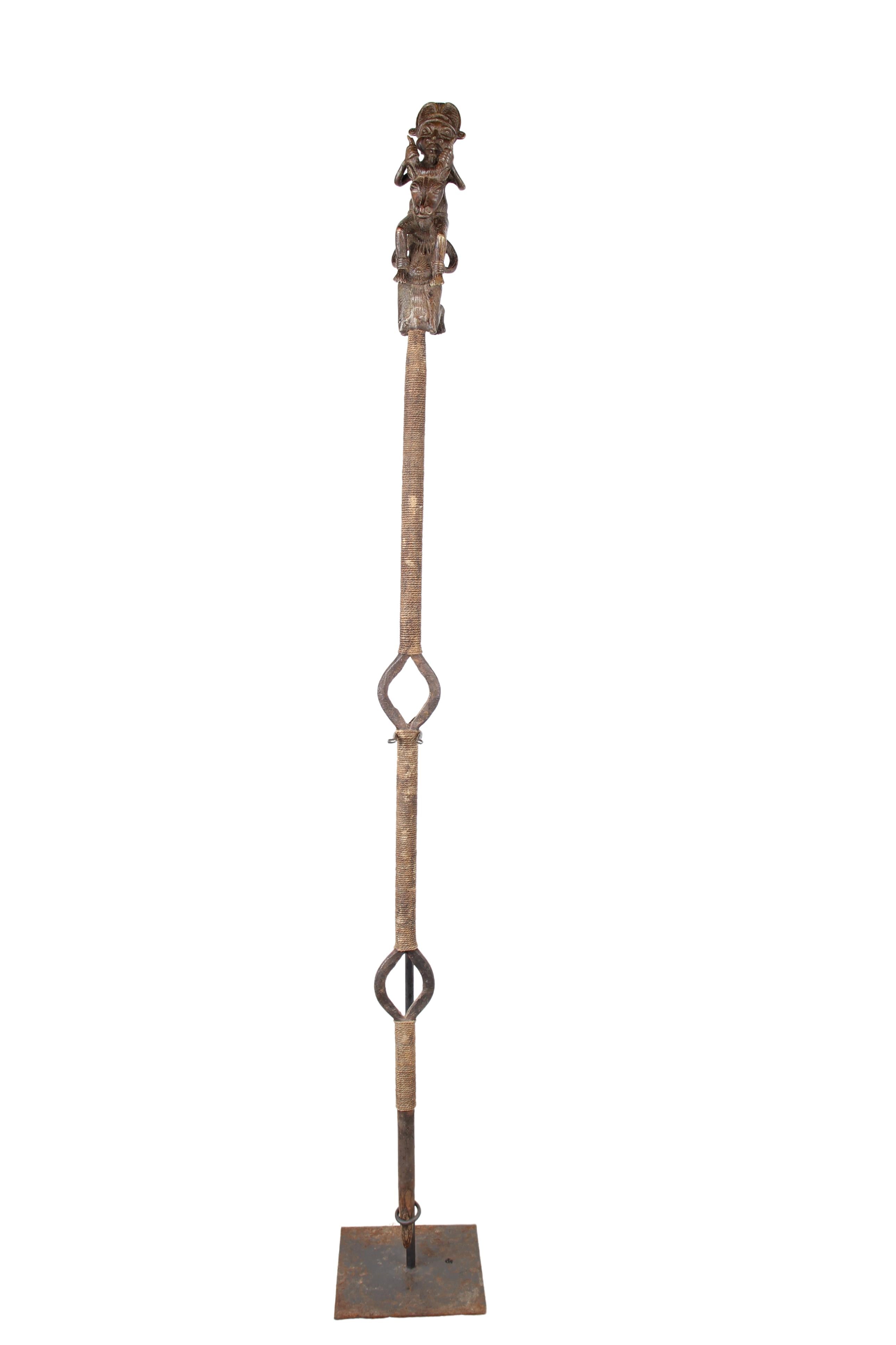 Igbo/Ibo Tribe Bronze Walking Stick ~61" Tall (New 2024) - West African Artifacts