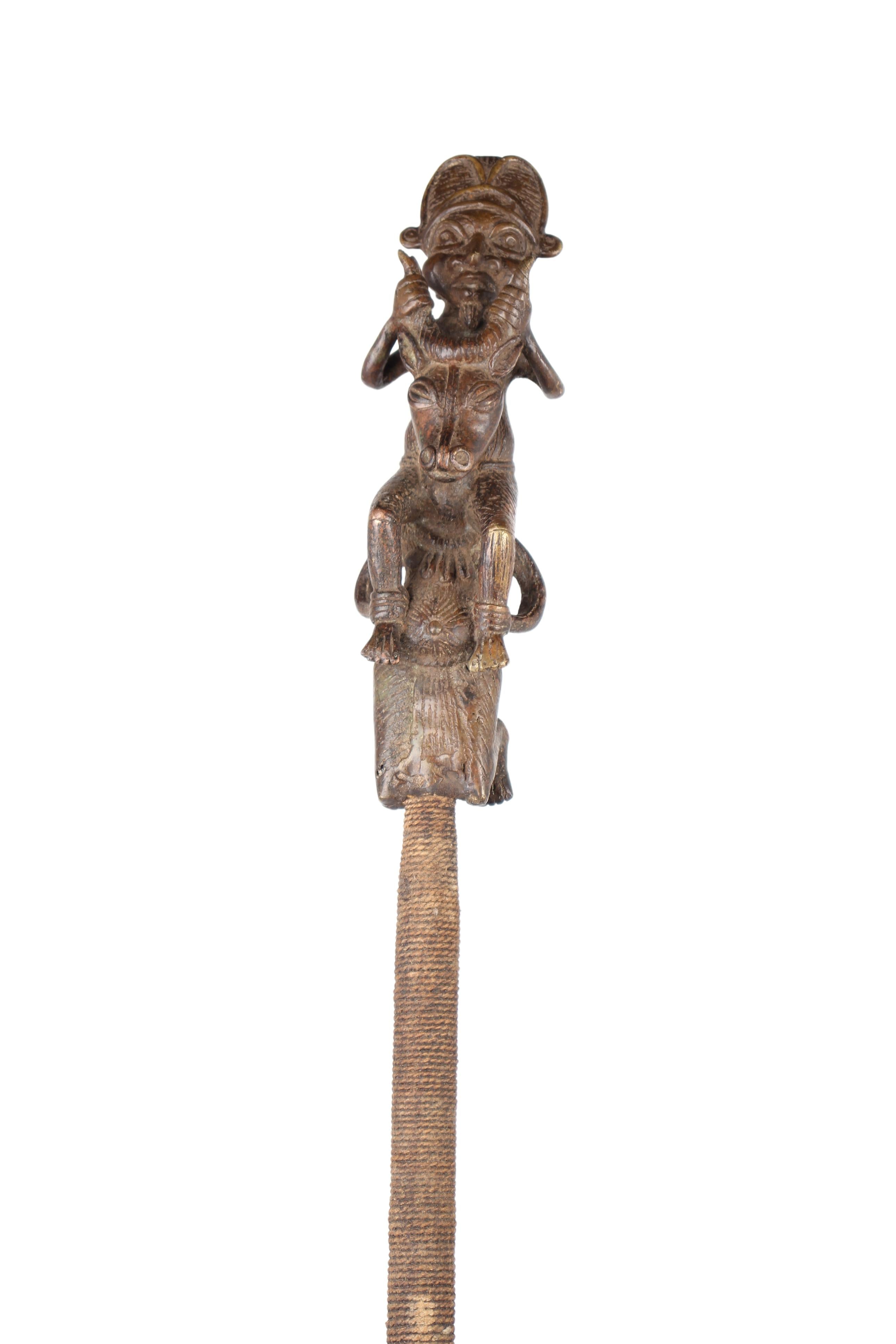 Igbo/Ibo Tribe Bronze Walking Stick ~61" Tall (New 2024) - West African Artifacts