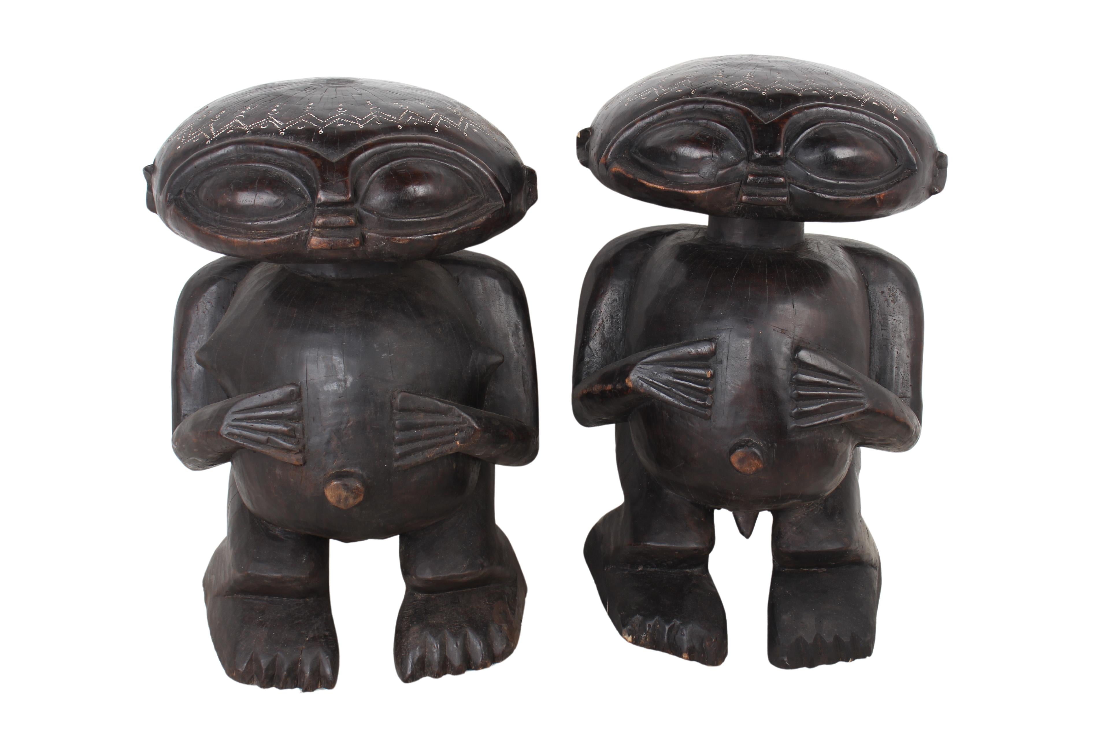 Pygmy Tribe Twa Couple Statues ~23.2" Tall (New 2024)