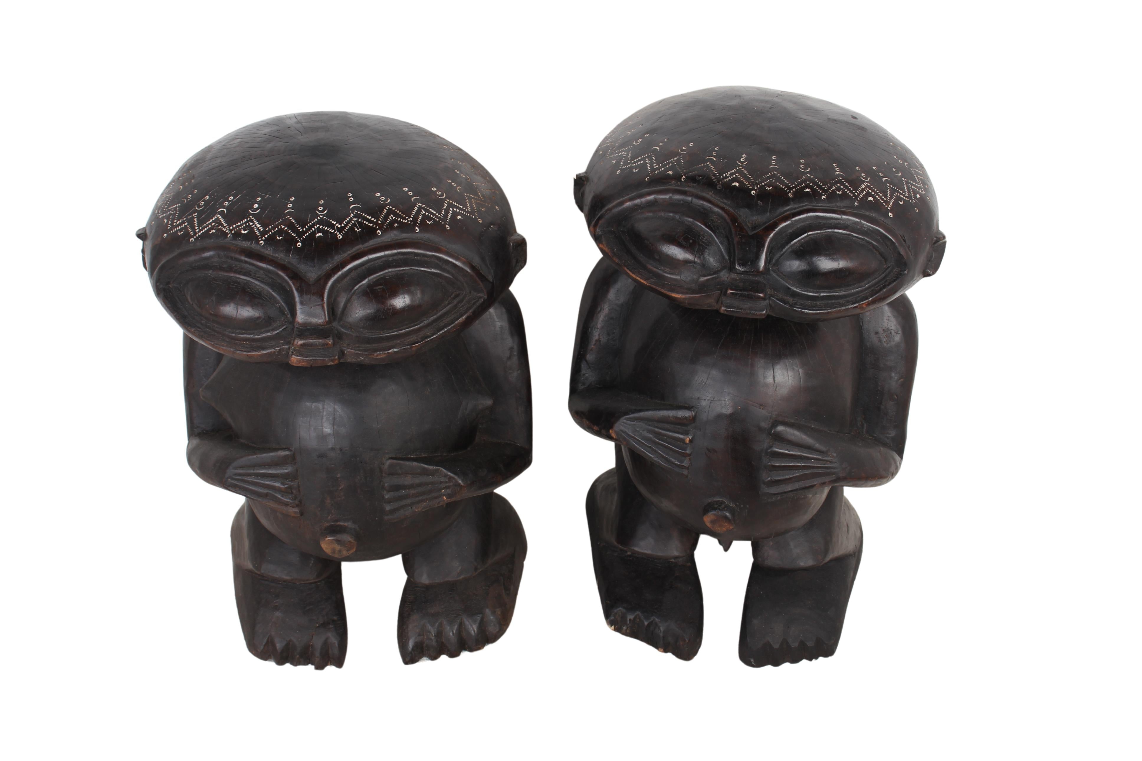 Pygmy Tribe Twa Couple Statues ~23.2" Tall (New 2024)