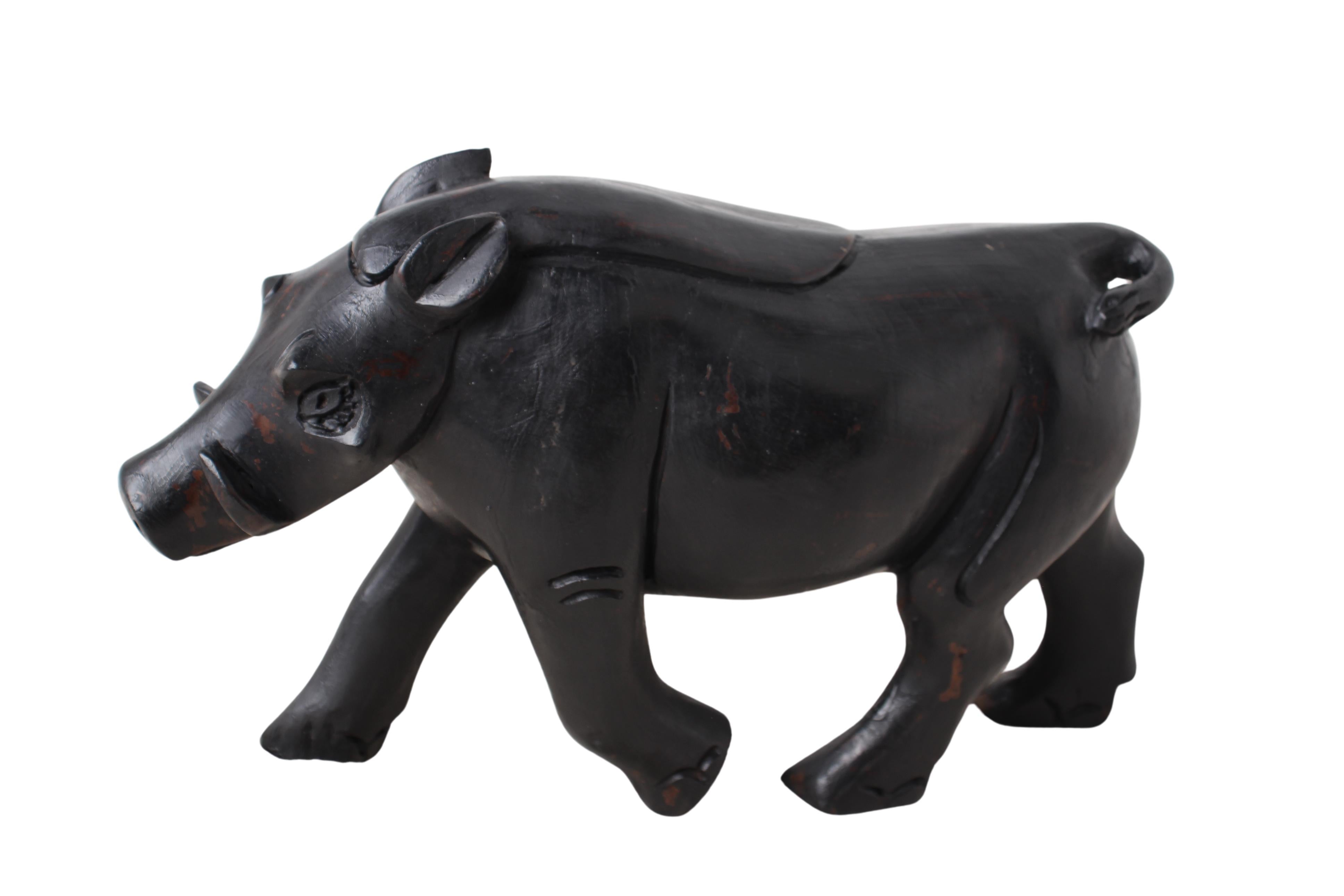 Chichewa Tribe Wooden Warthog ~9.1" Tall (New 2024) - Wooden and Basket Artifacts