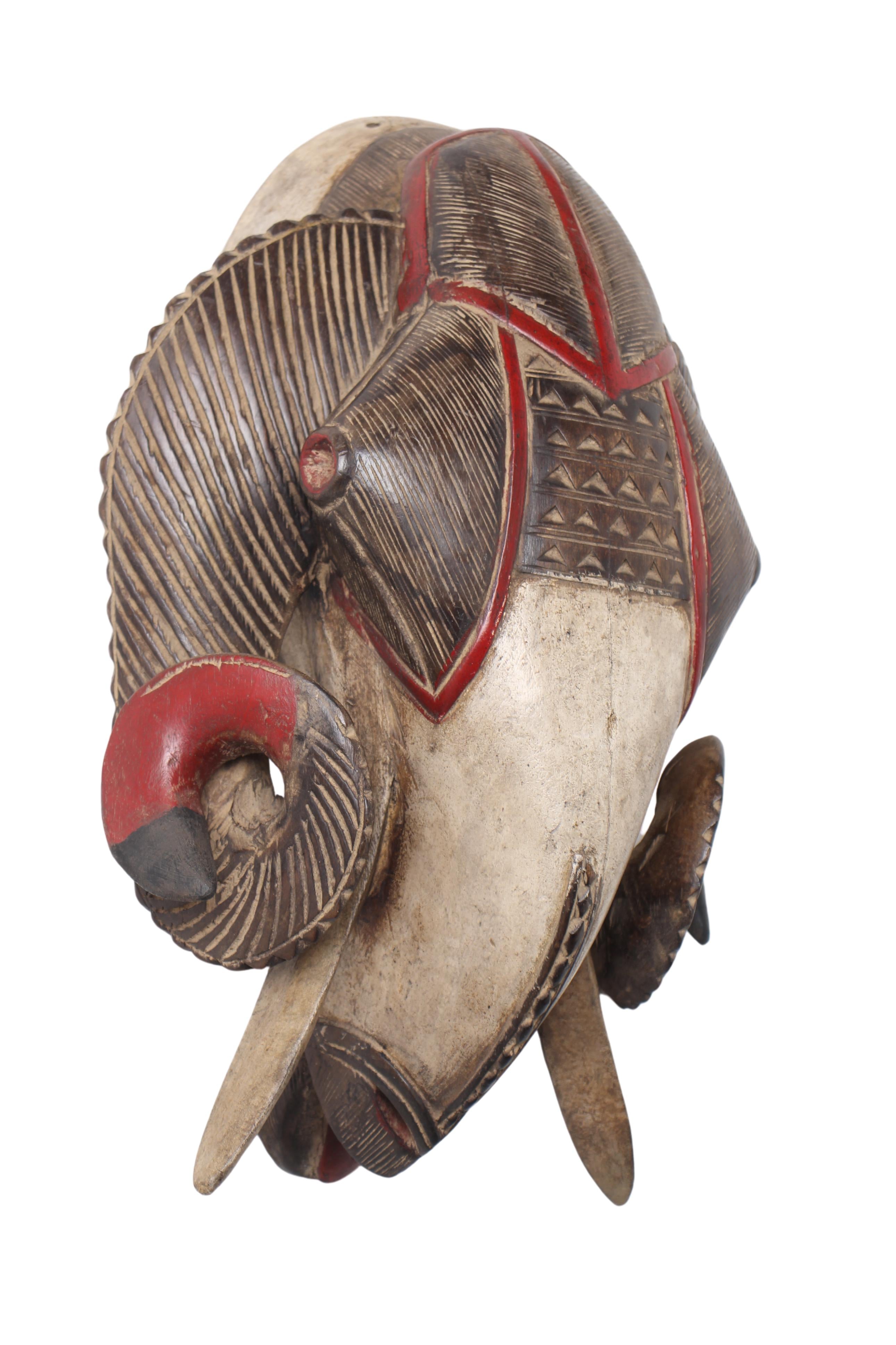 Baule Tribe Ram Mask ~18.1" Tall (New 2024) - West African Artifacts