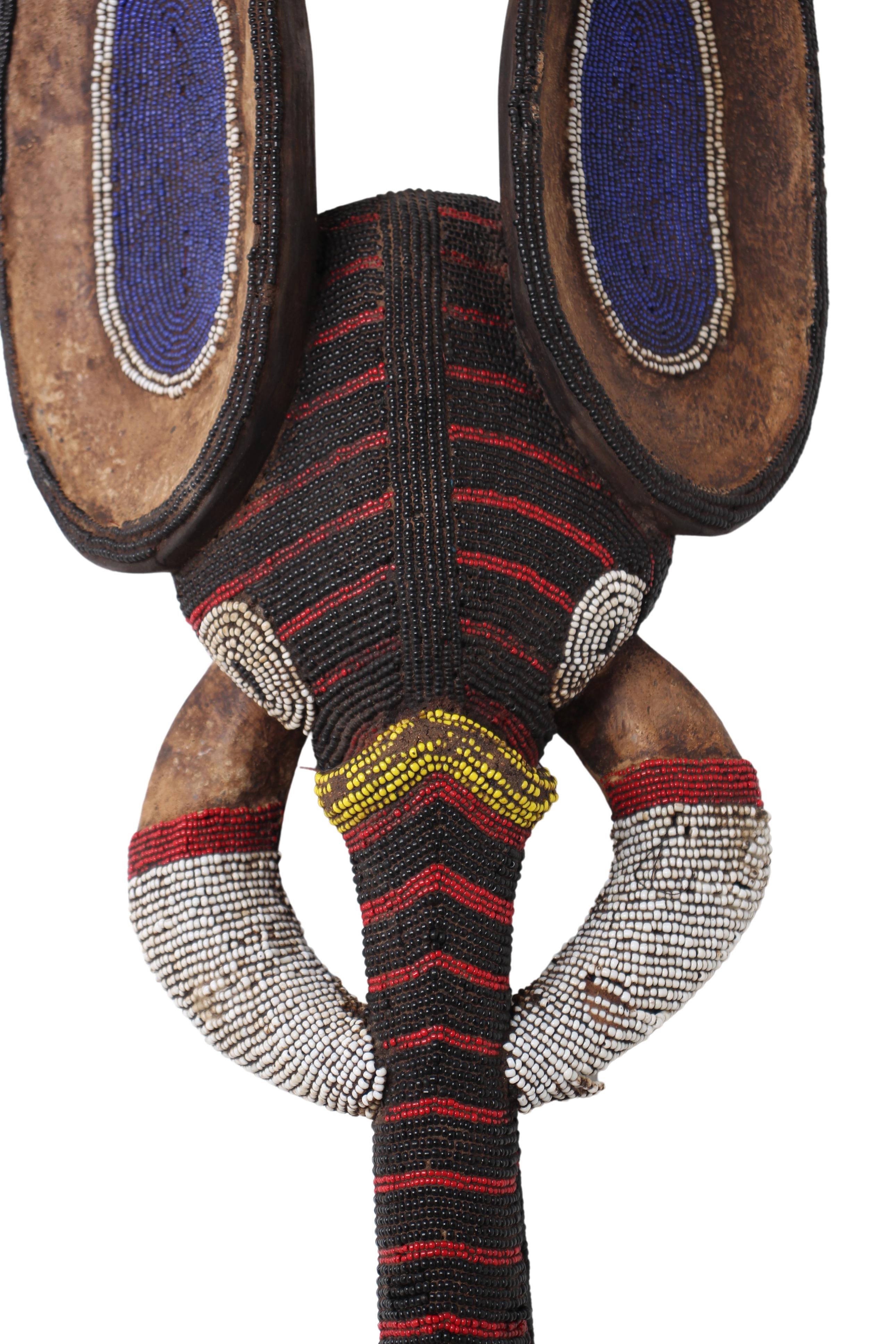 Babanki Tribe Beaded Elephant Mask ~21.7" Tall (New 2024)
