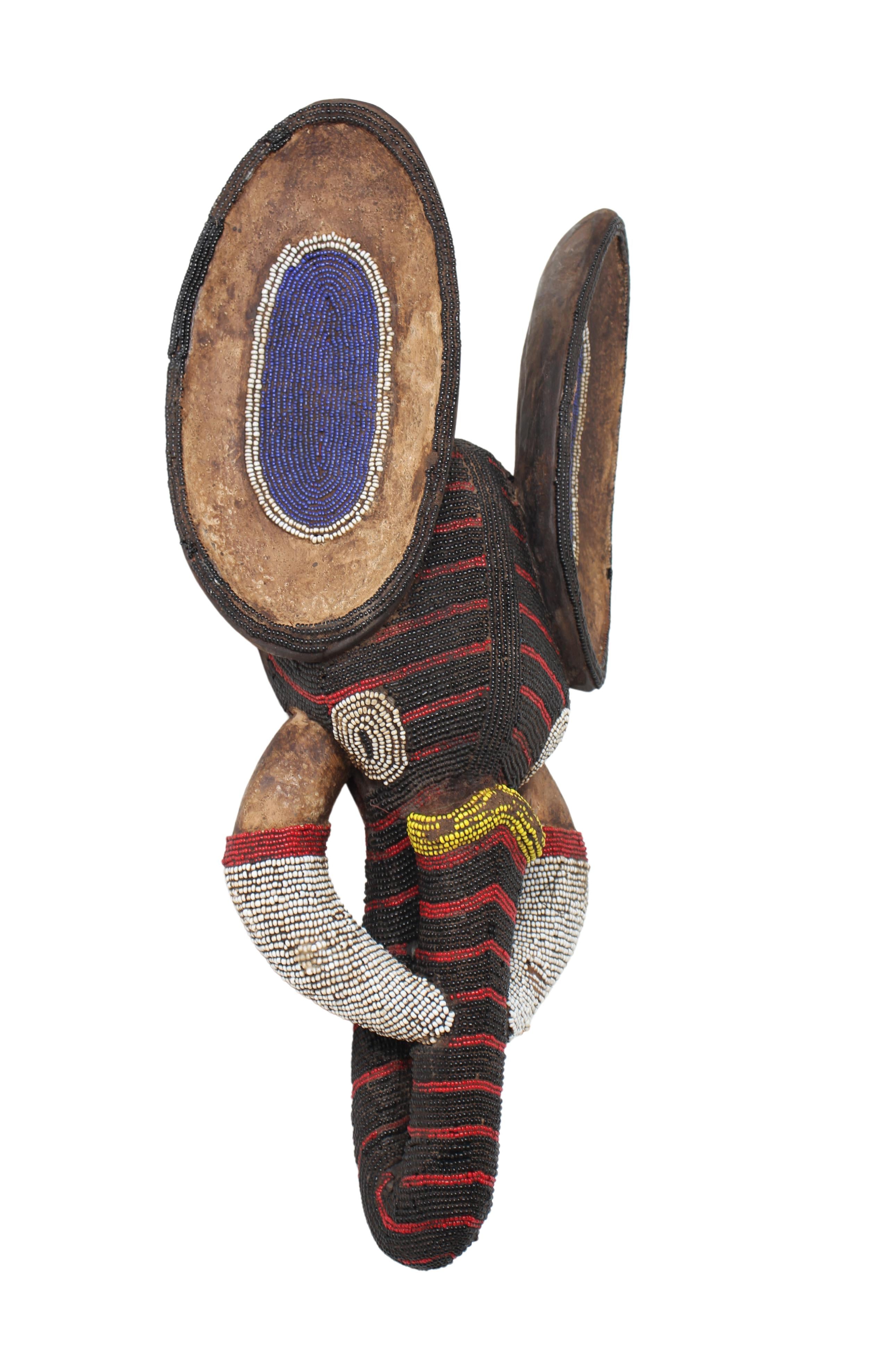 Babanki Tribe Beaded Elephant Mask ~21.7" Tall (New 2024)