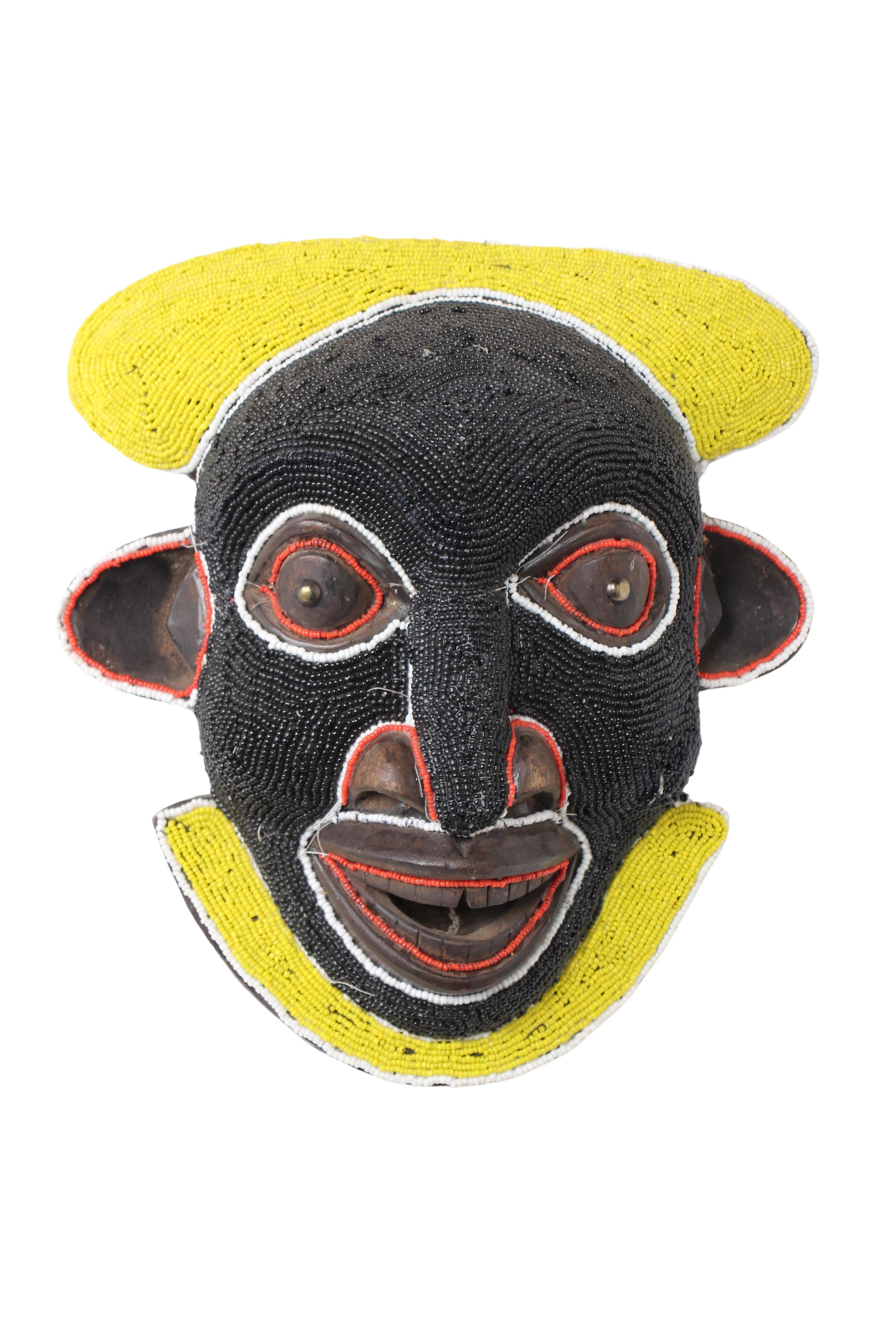 Bamileke Tribe Beaded Mask ~13.4" Tall (New 2024)