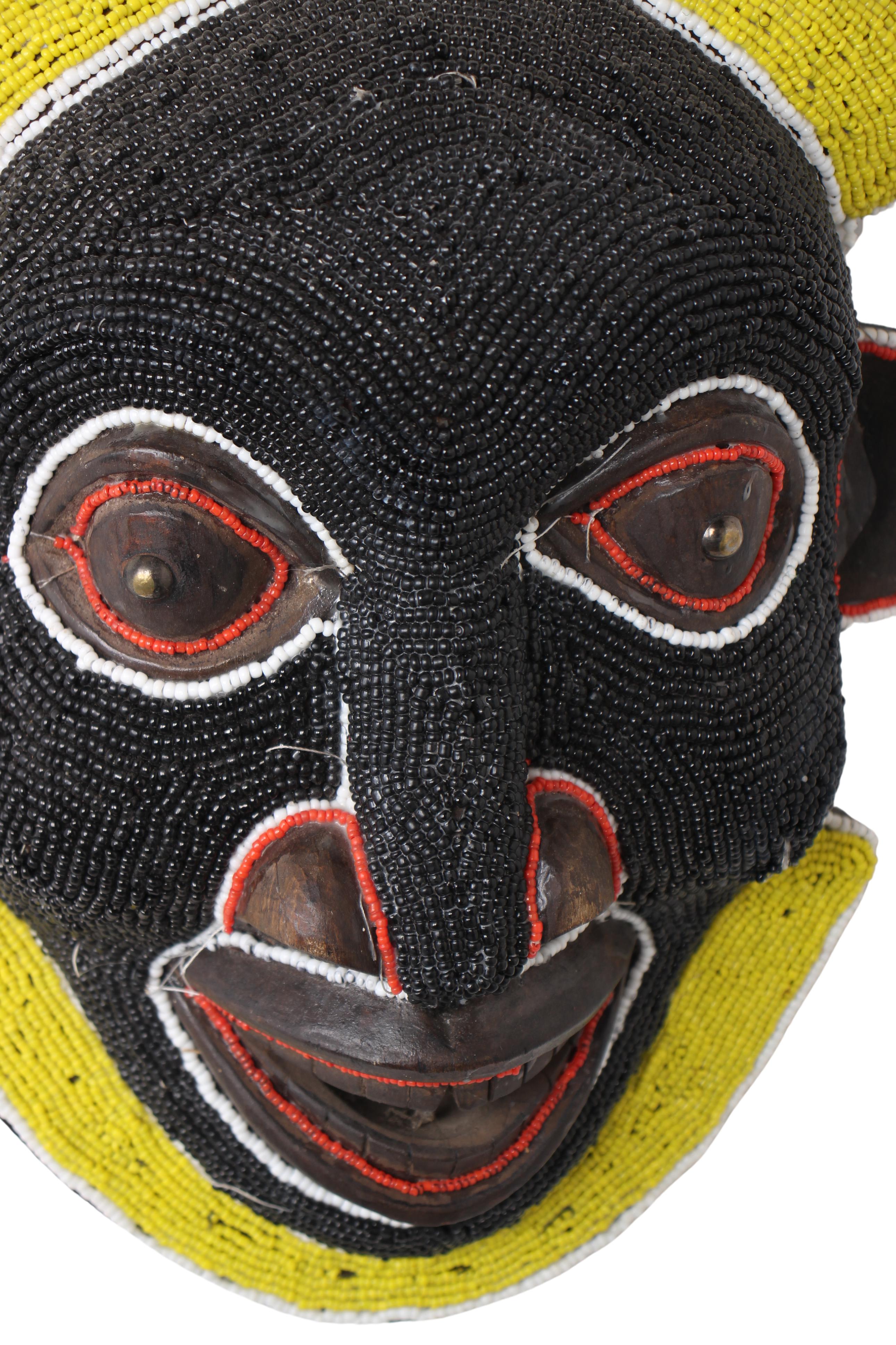 Bamileke Tribe Beaded Mask ~13.4" Tall (New 2024)