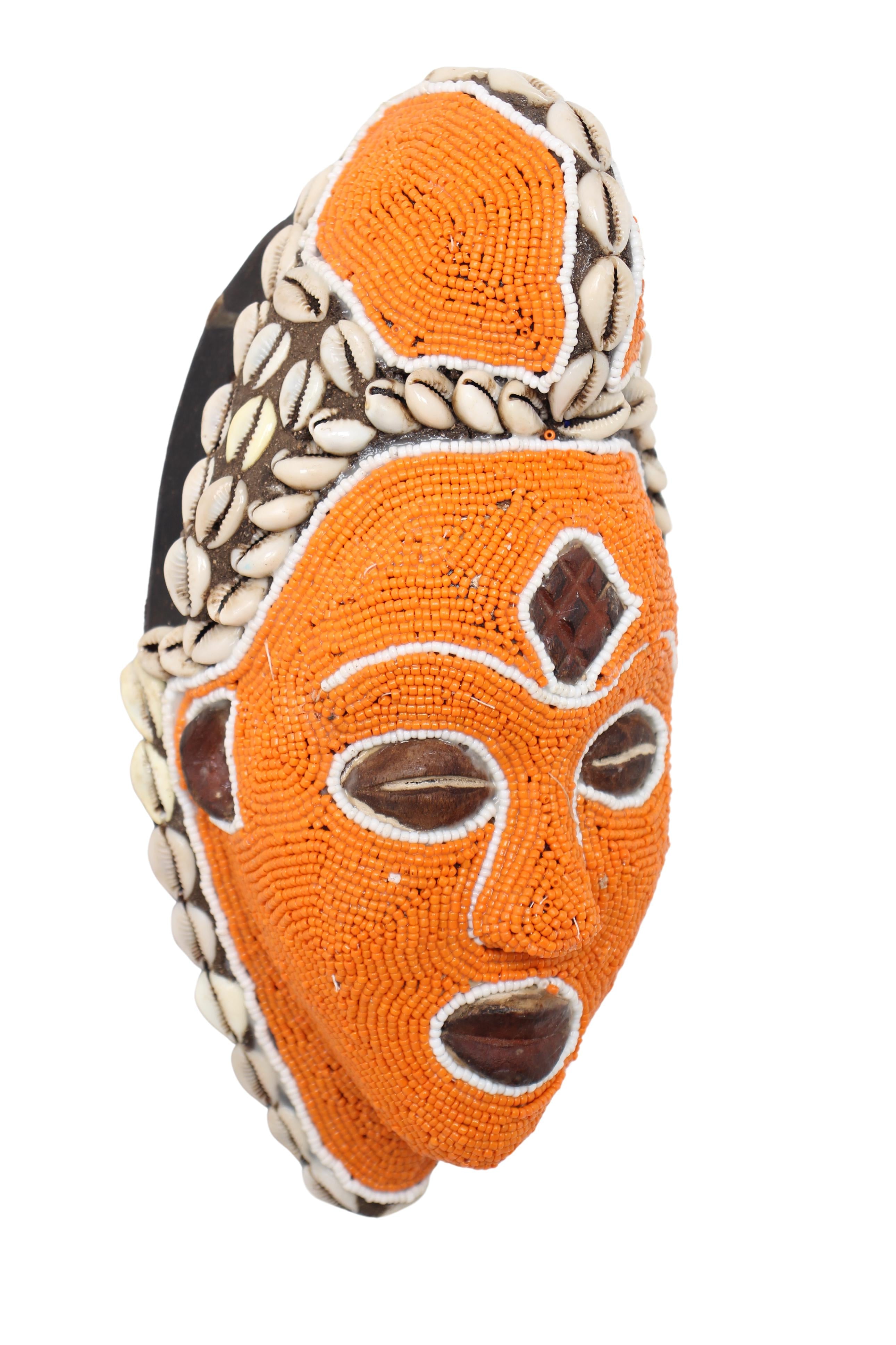 Punu Tribe Beaded Mask ~10.6" Tall (New 2024) - West African Artifacts