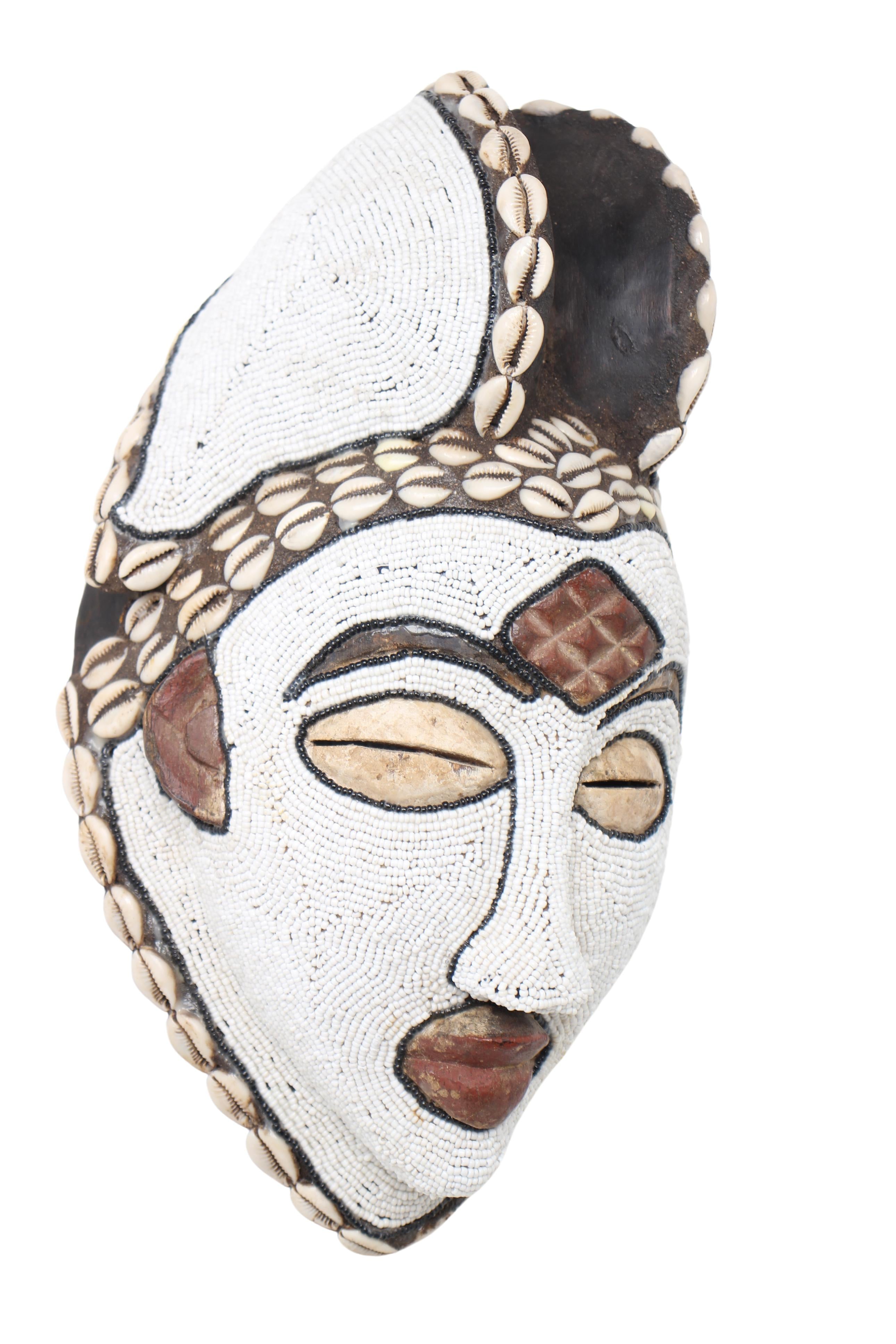 Punu Tribe Beaded Mask ~13.8" Tall (New 2024) - West African Artifacts