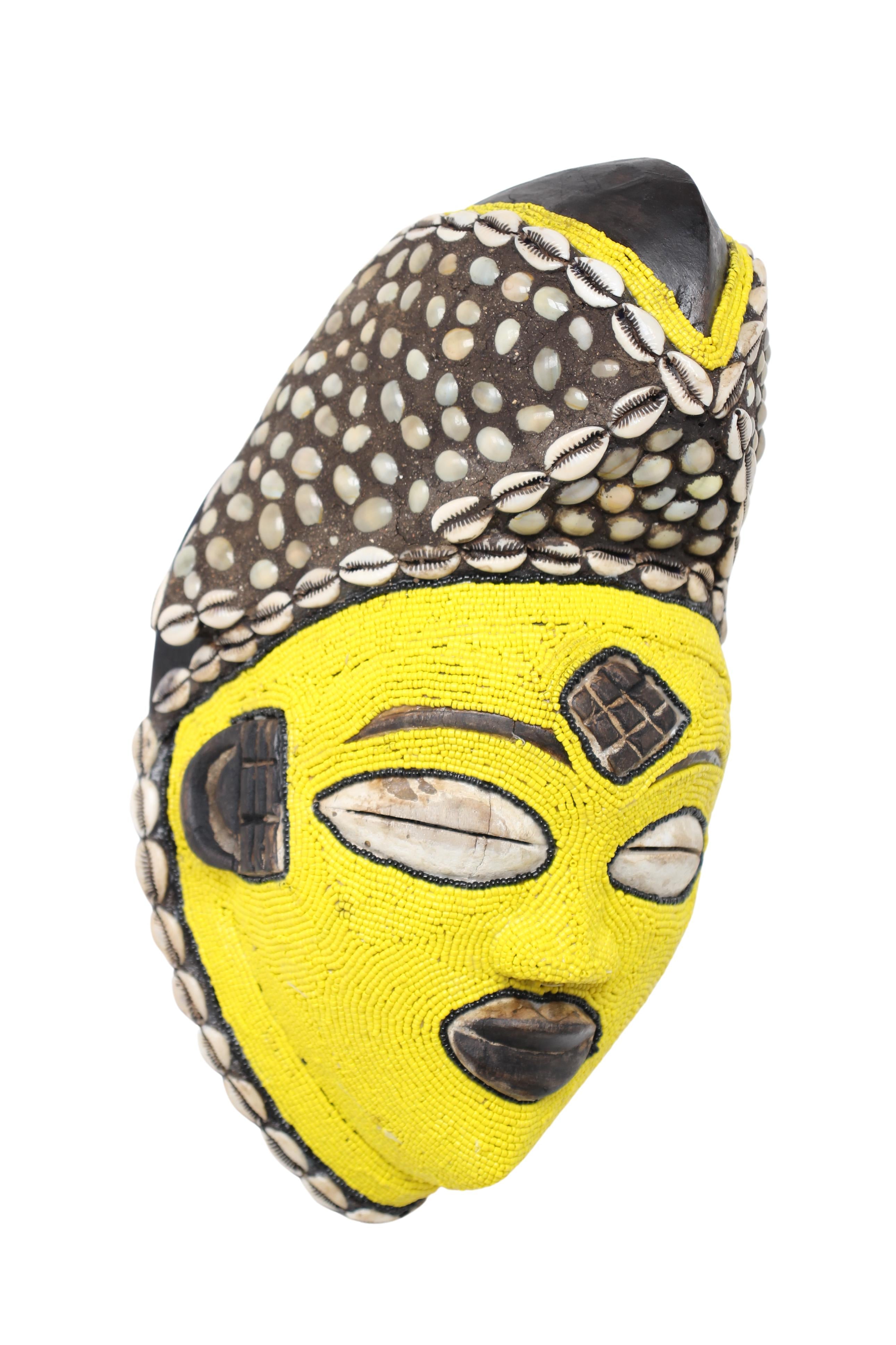 Punu Tribe Beaded Mask ~12.2" Tall (New 2024) - West African Artifacts