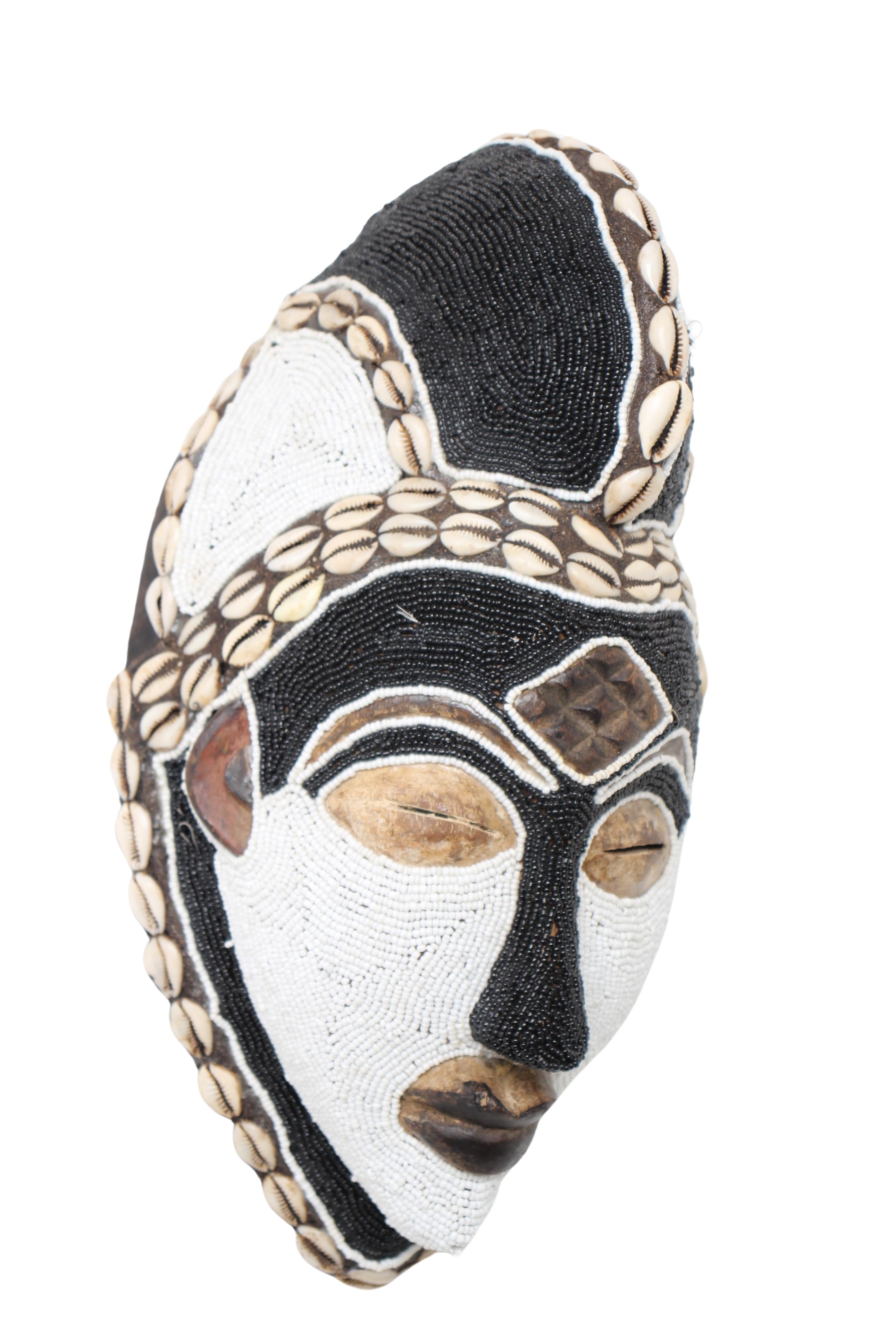 Punu Tribe Beaded Mask ~14.2" Tall (New 2024) - West African Artifacts