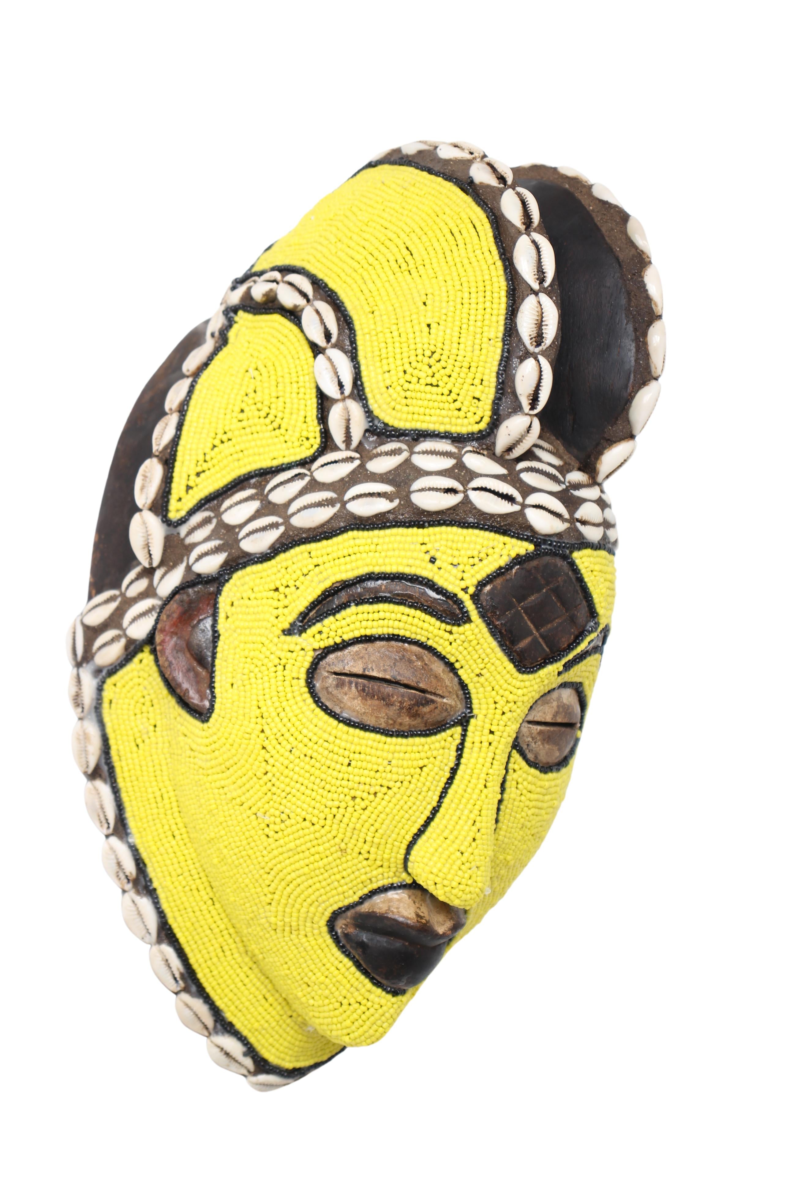 Punu Tribe Beaded Mask ~12.6" Tall (New 2024) - West African Artifacts