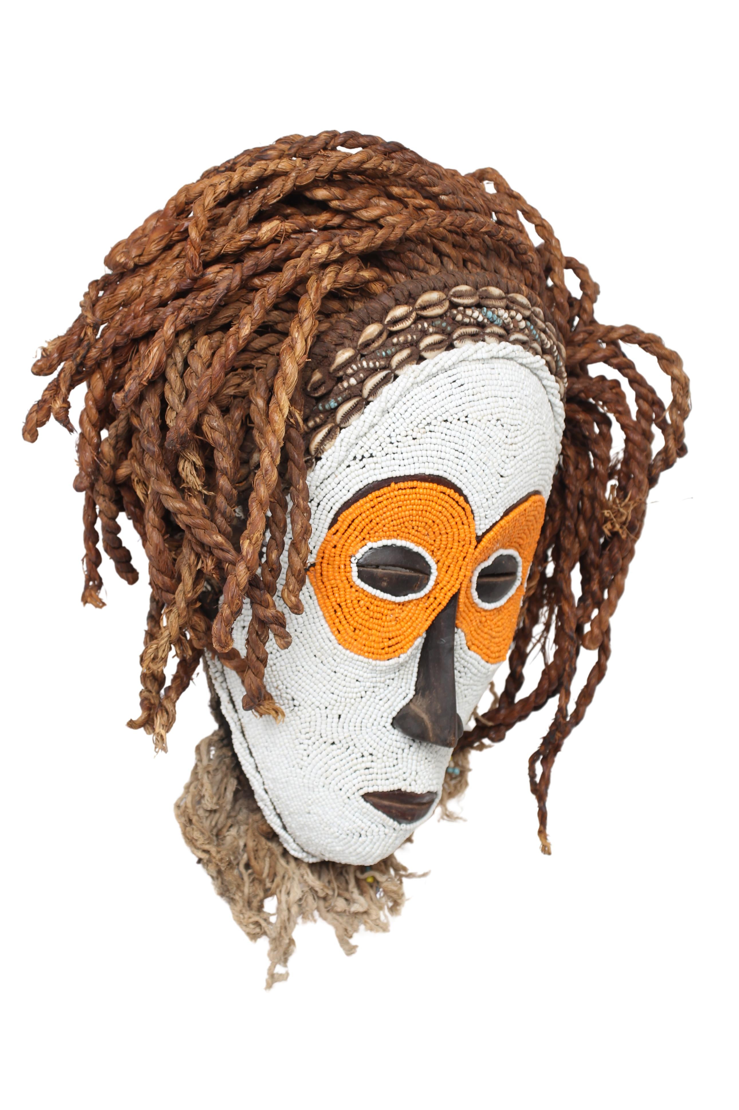 Chokwe Tribe Beaded Mask ~13.8" Tall (New 2024)