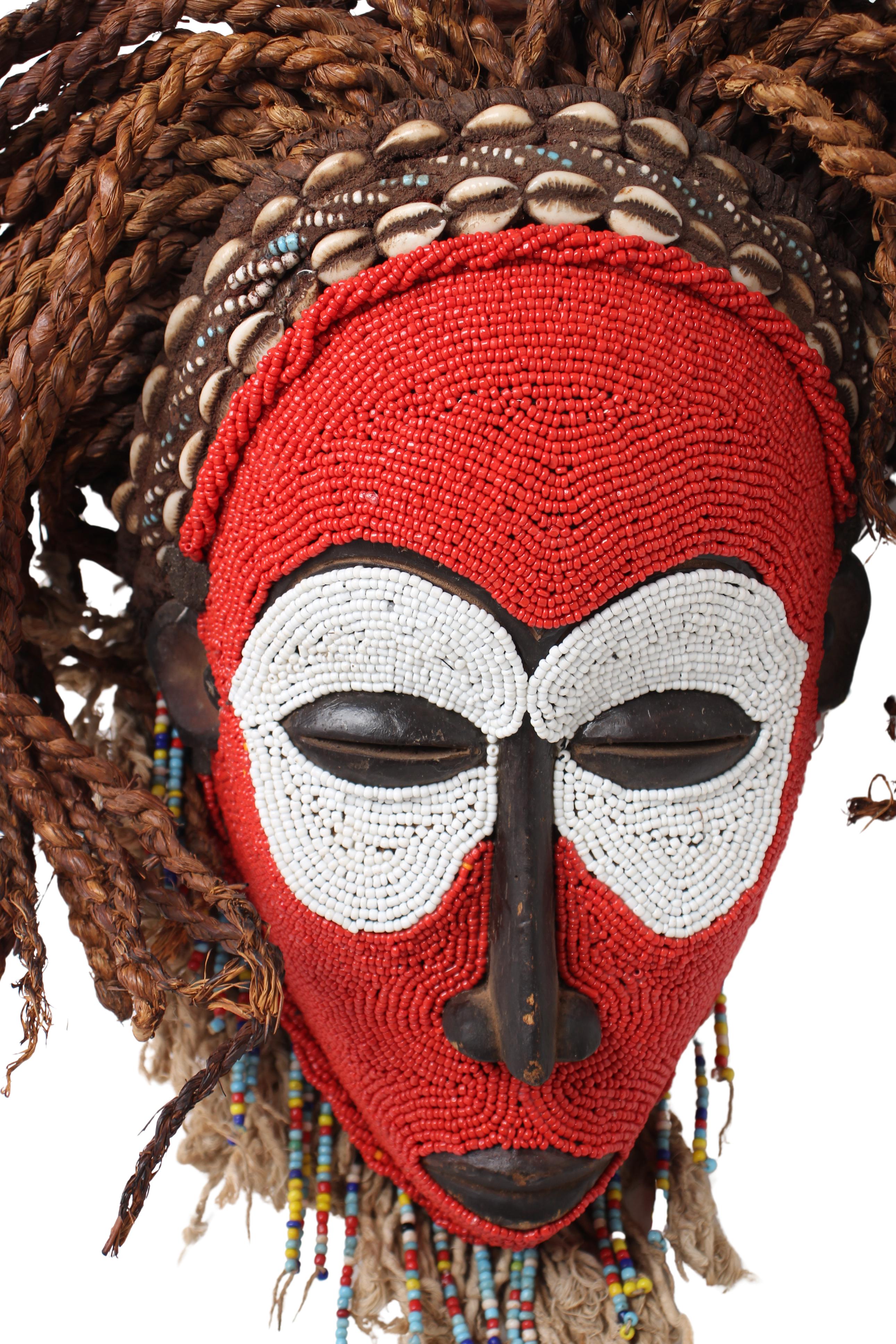 Chokwe Tribe Beaded Mask ~13" Tall (New 2024)
