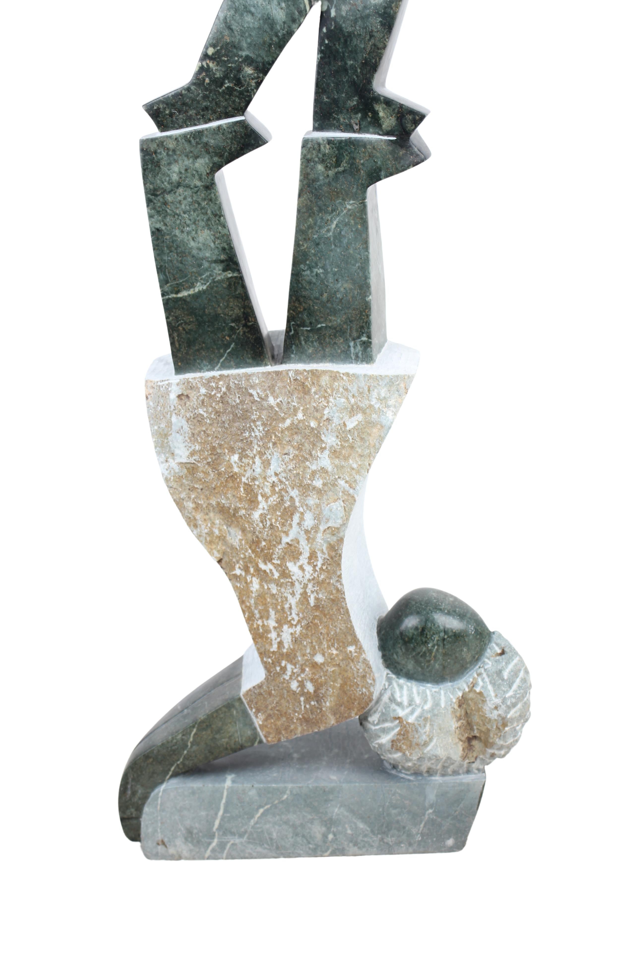 Shona Tribe Opal Stone Playing Children Sculpture ~43.3" Tall (New 2024) - Shona Stone