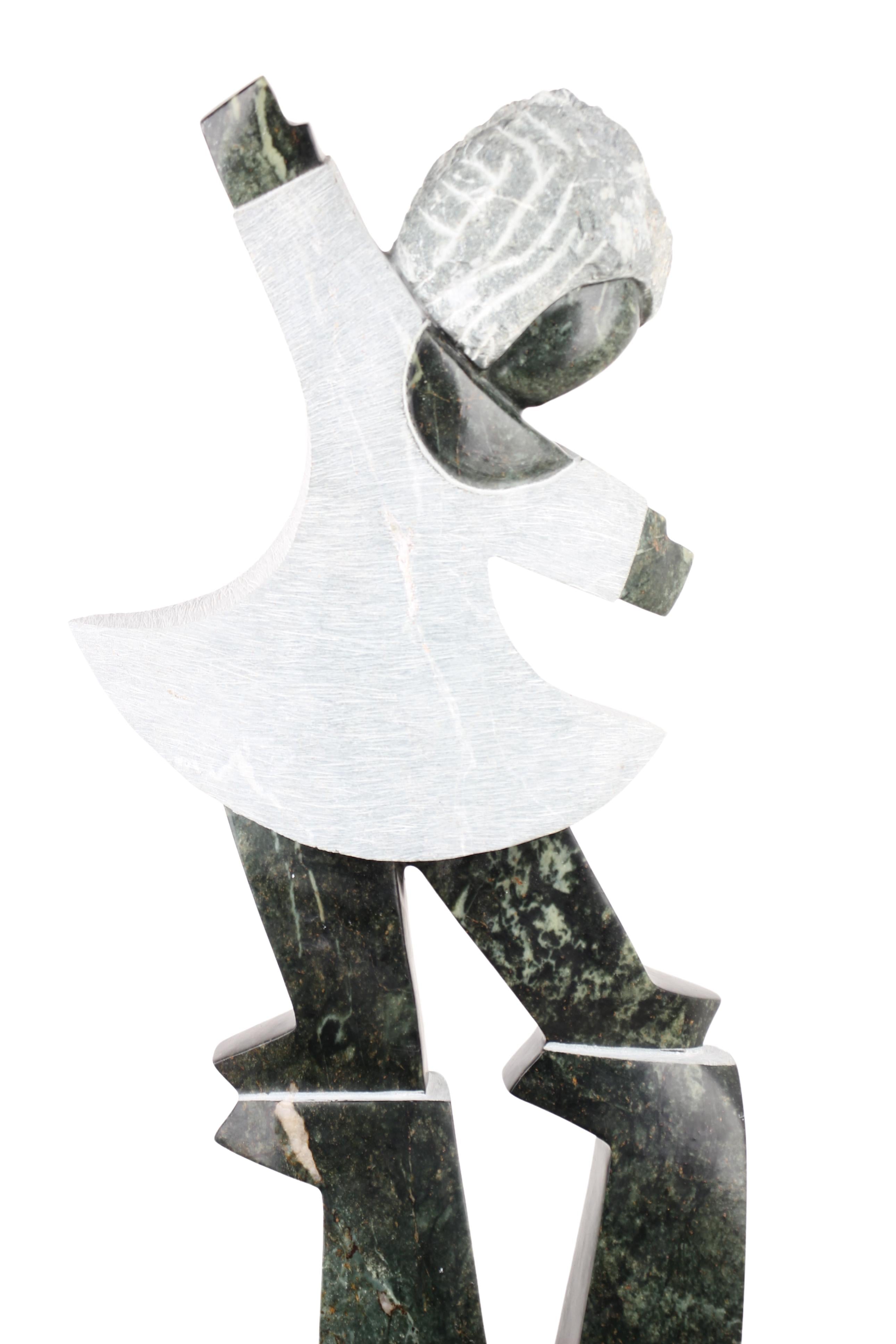 Shona Tribe Opal Stone Playing Children Sculpture ~43.3" Tall (New 2024) - Shona Stone