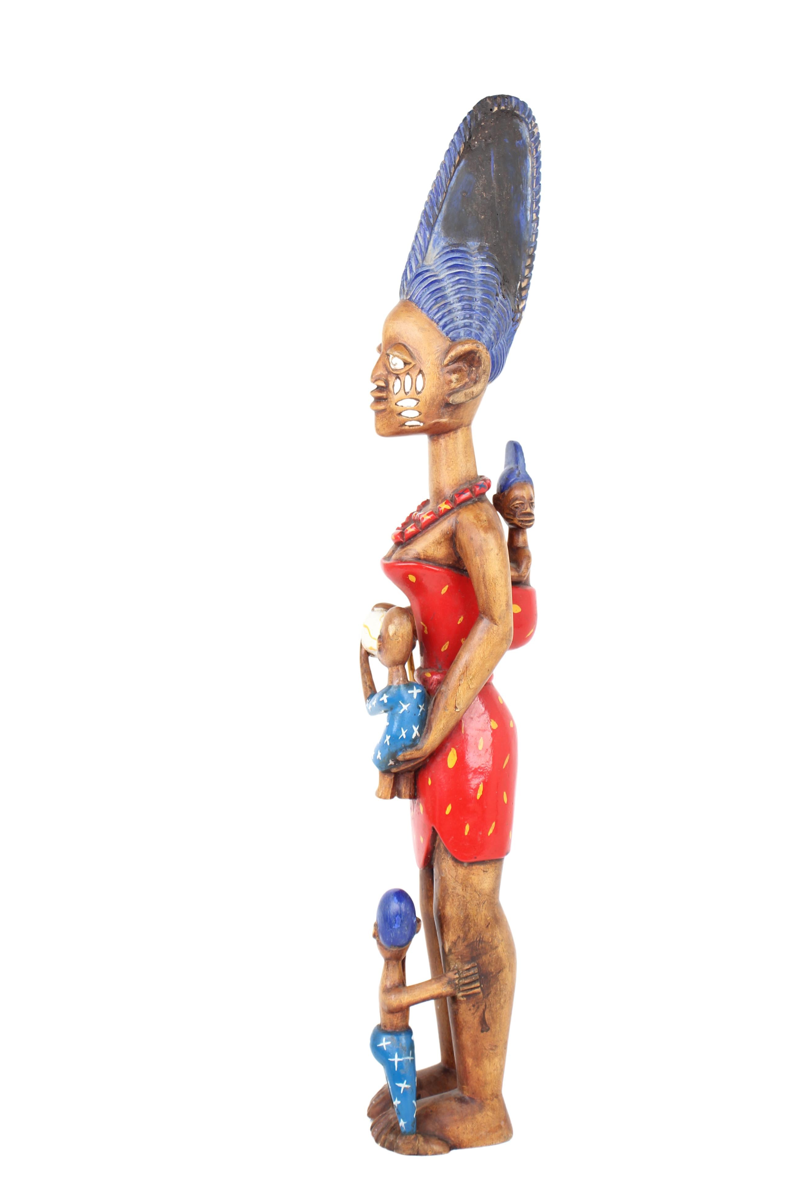 Yoruba Tribe Maternal Wooden Figure with Children ~29.5" Tall (New 2024)