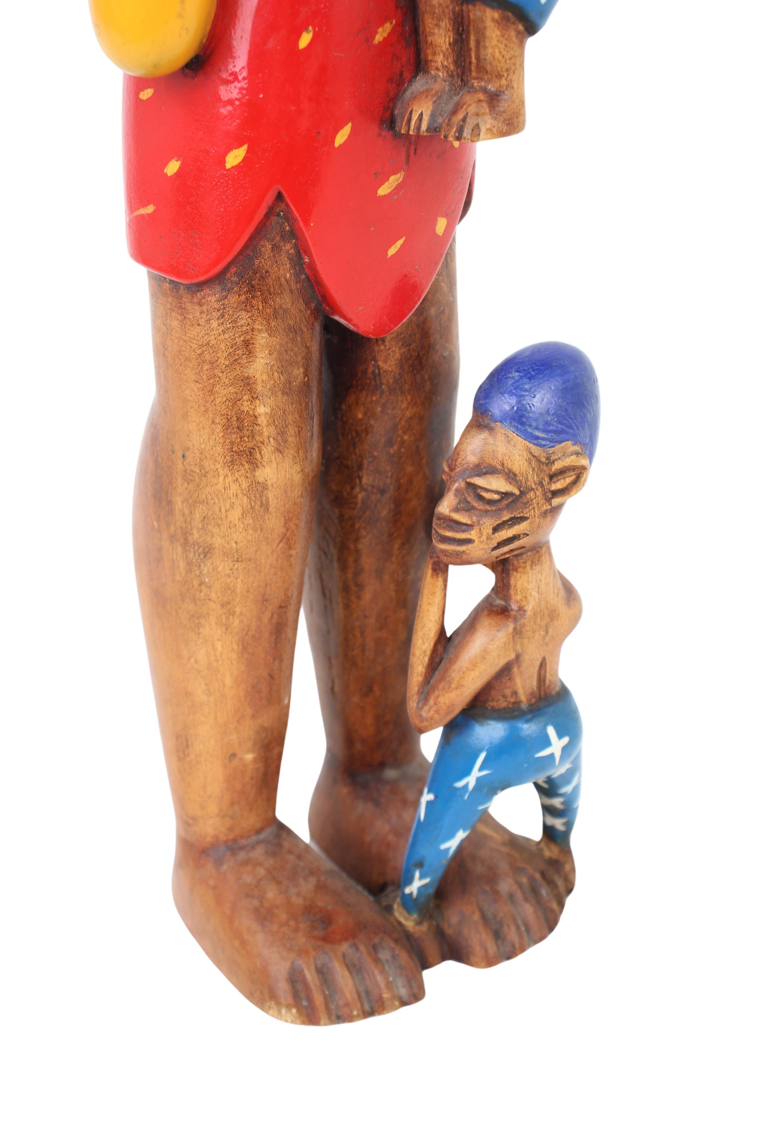 Yoruba Tribe Maternal Wooden Figure with Children ~29.5" Tall (New 2024) - West African Artifacts