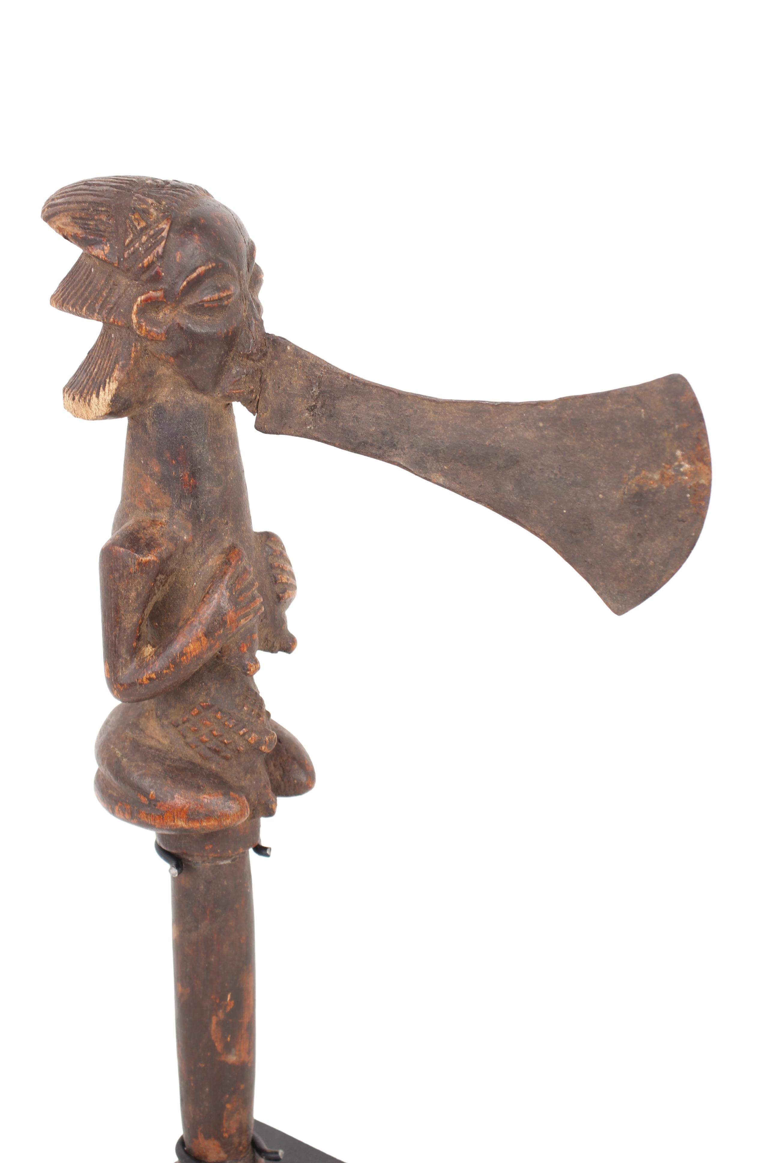 Luba/Baluba Tribe Wooden Axe ~17.3" Tall (New 2024) - West African Artifacts