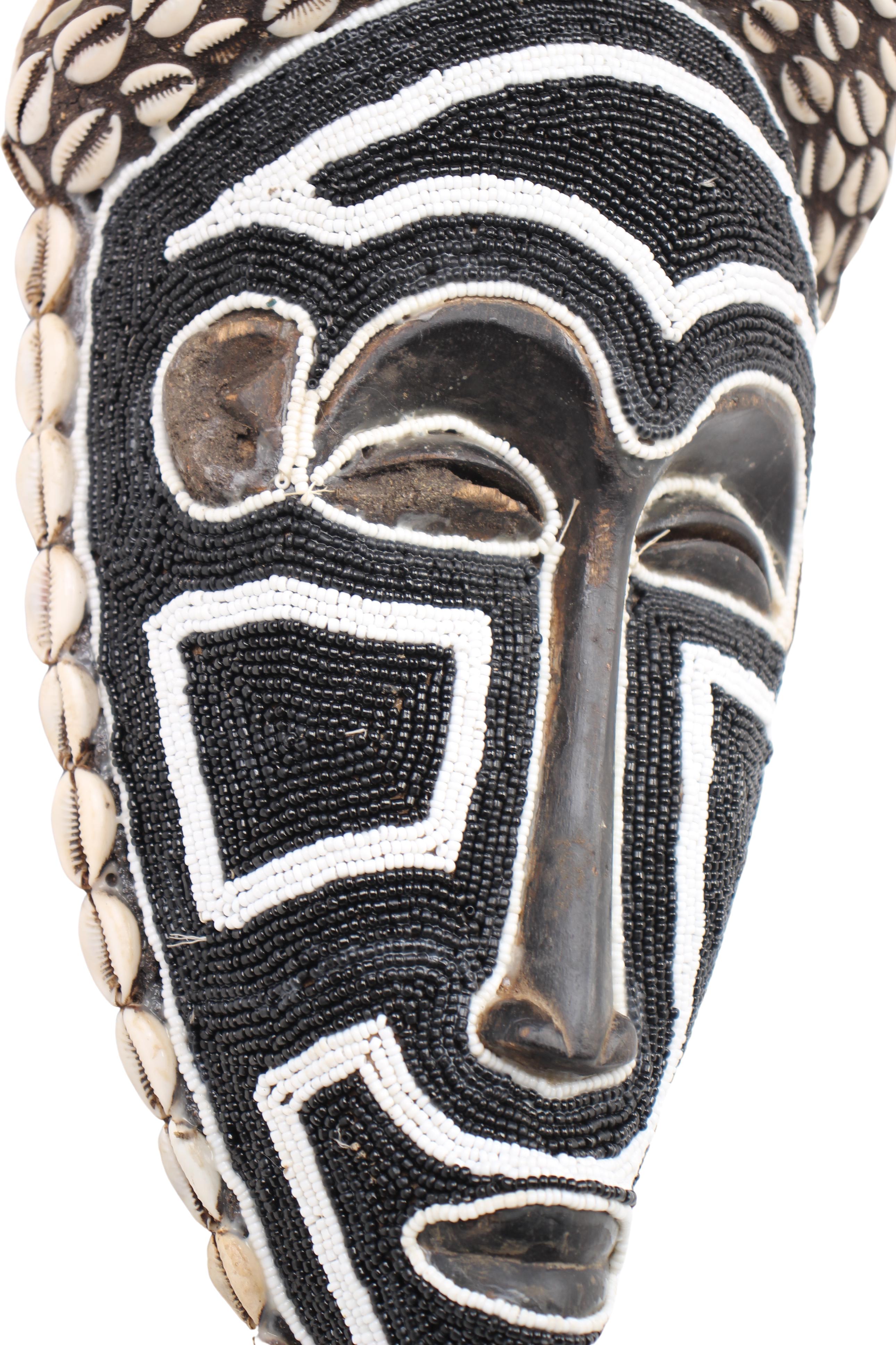 Chokwe Tribe Beaded Mask (Mwana Pwo) ~13" Tall (New 2024) - West African Artifacts