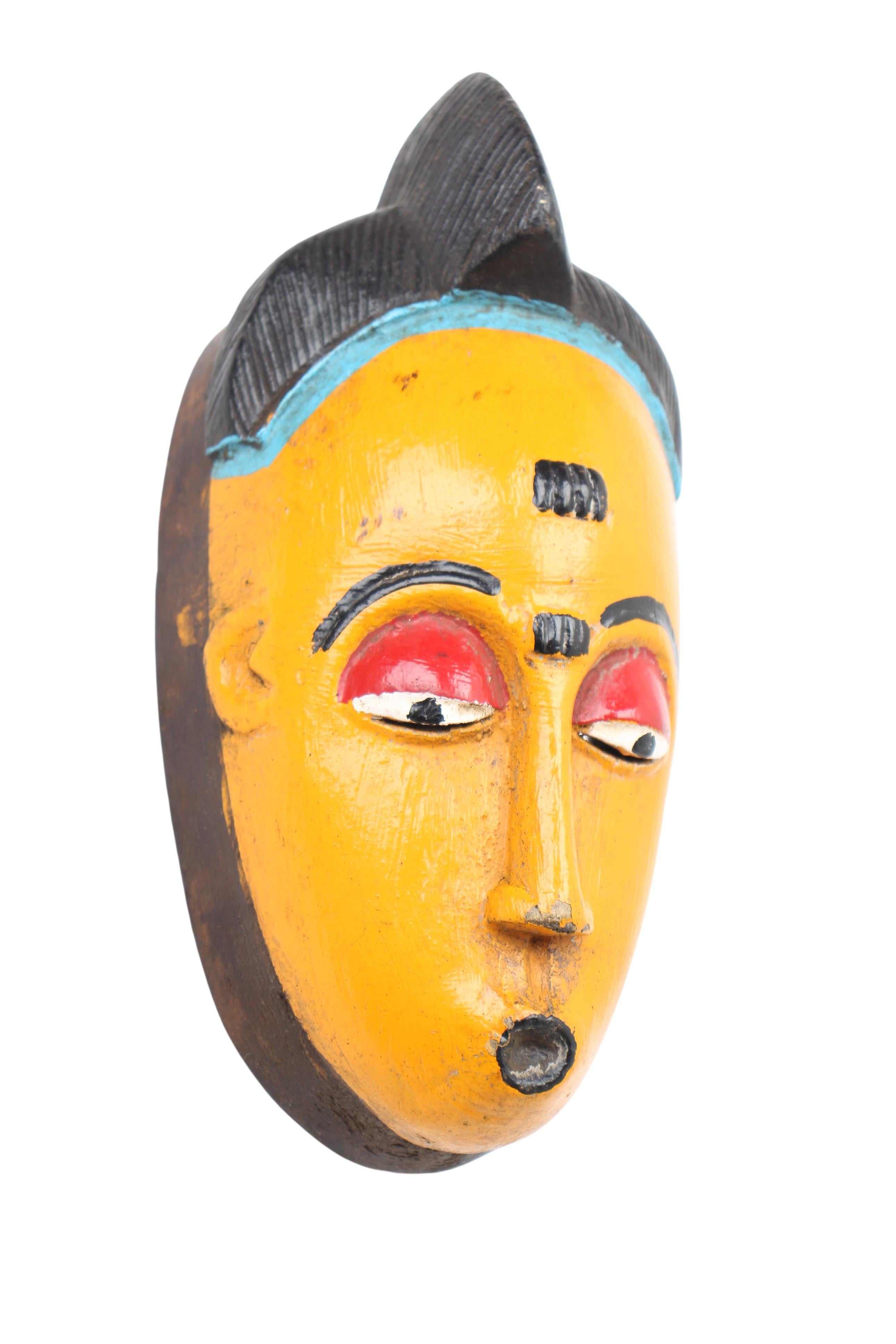 Baule Tribe Painted Kpan Mask ~8.7" Tall (New 2024)